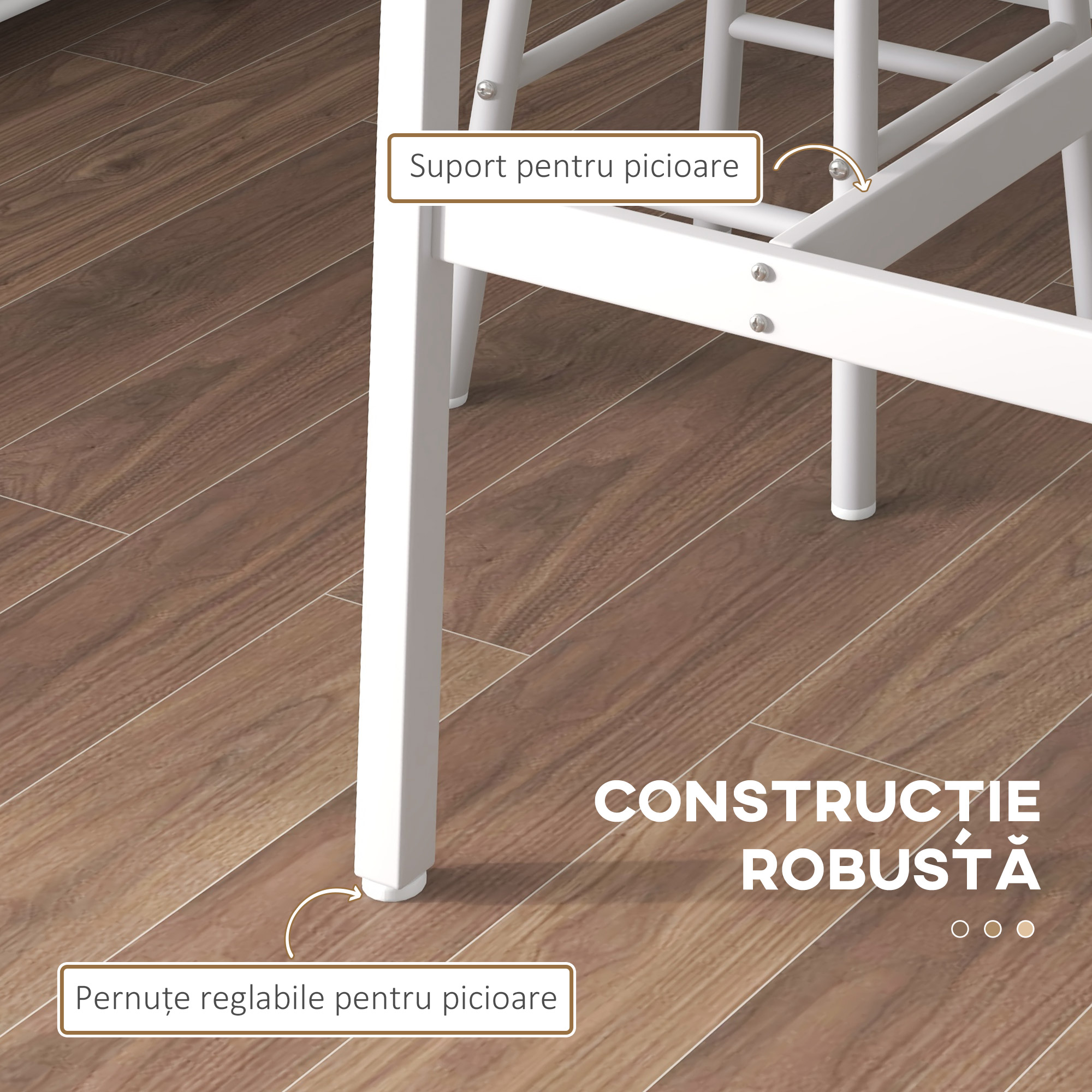  Set masa inalta de bar + 2 scaune cu structura din otel si blat cu aspect de lemn natural, pentru 2 persoane, alb [5]