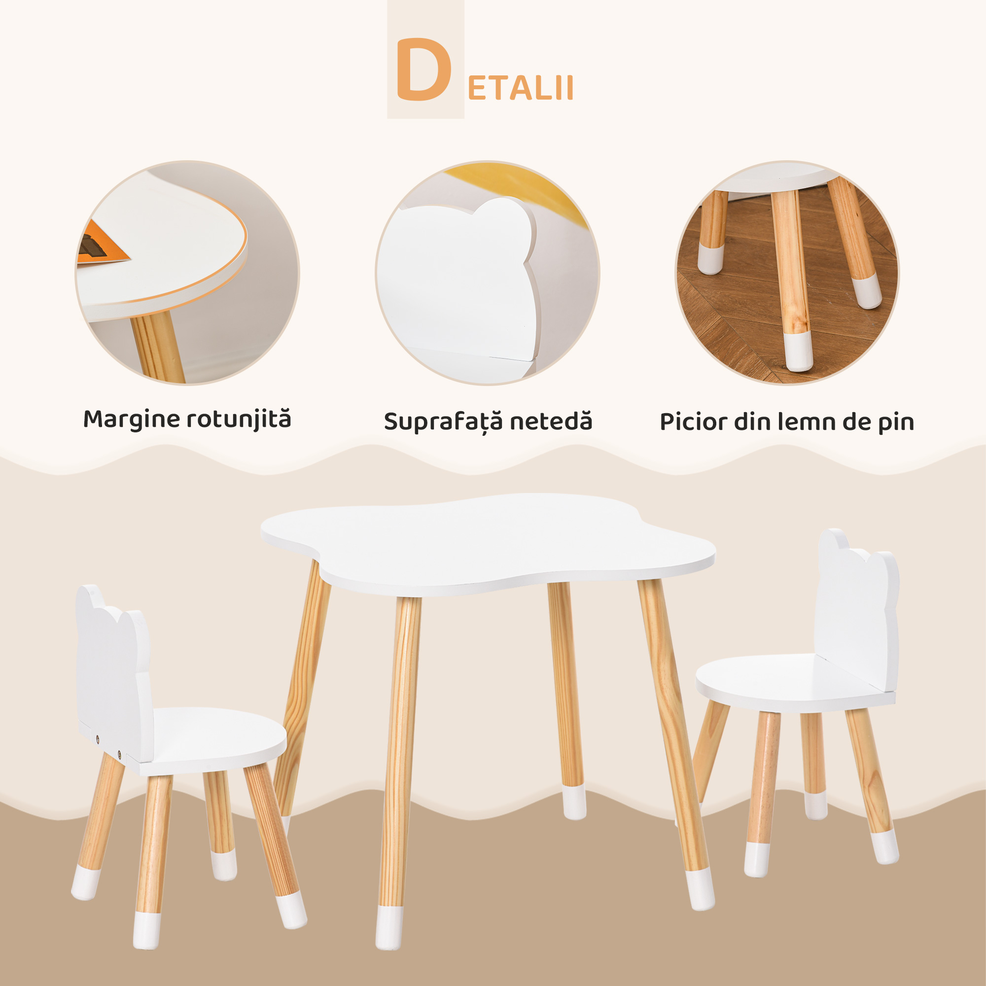 Qaba Set Masa & Scaun Lemn Copii - Pentru Joaca, Desen & Activitati [5]