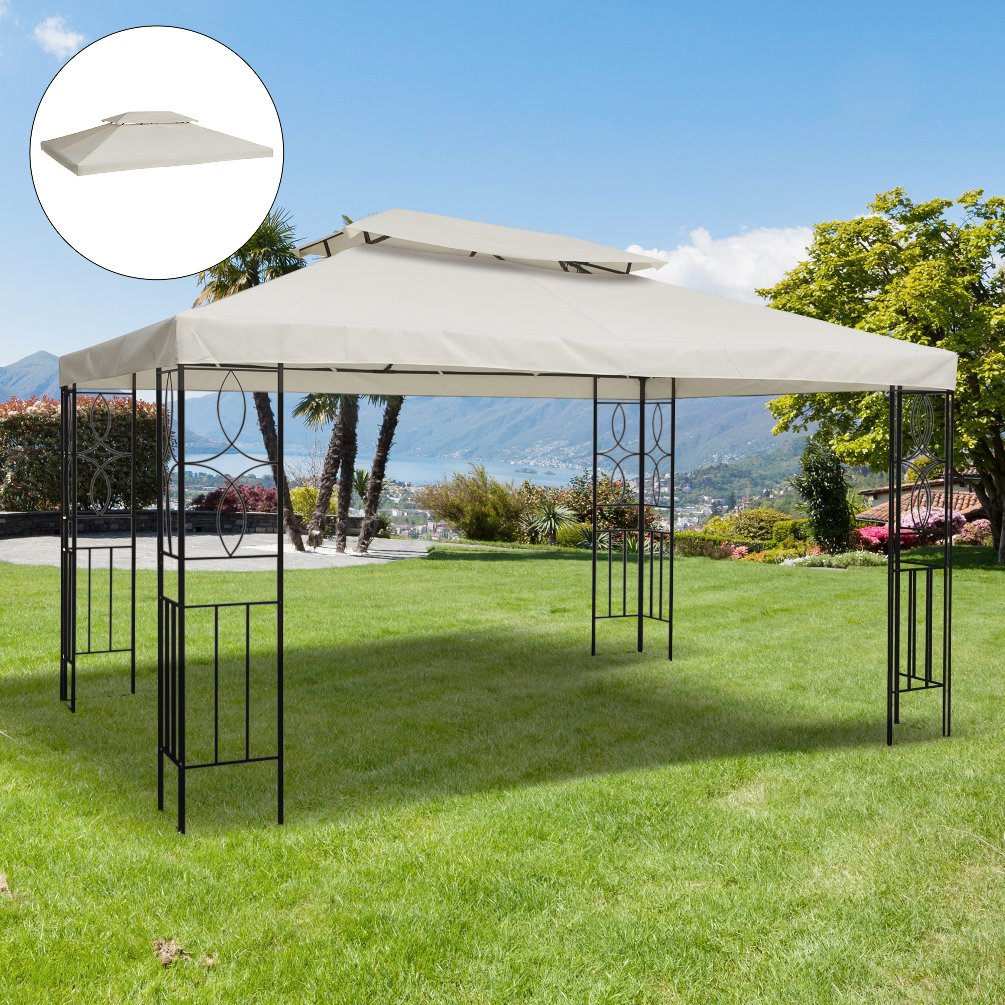  Acoperis de Schimb Impermeabil pentru Gazebo pentru Gradina Dublu Strat 3x4m [1]