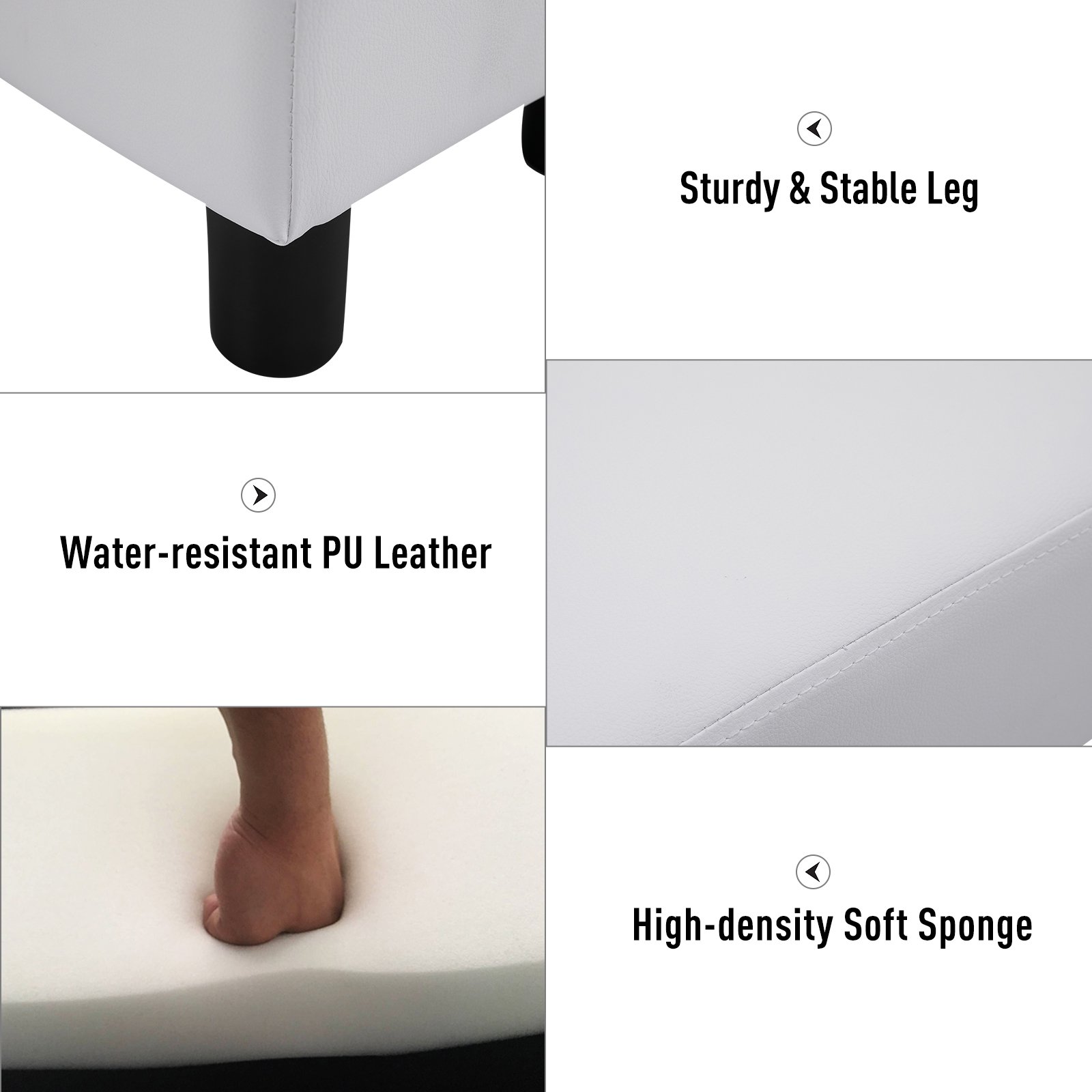 Taburet dreptunghiular  captusit si imbracat in piele artificiala alba [5]