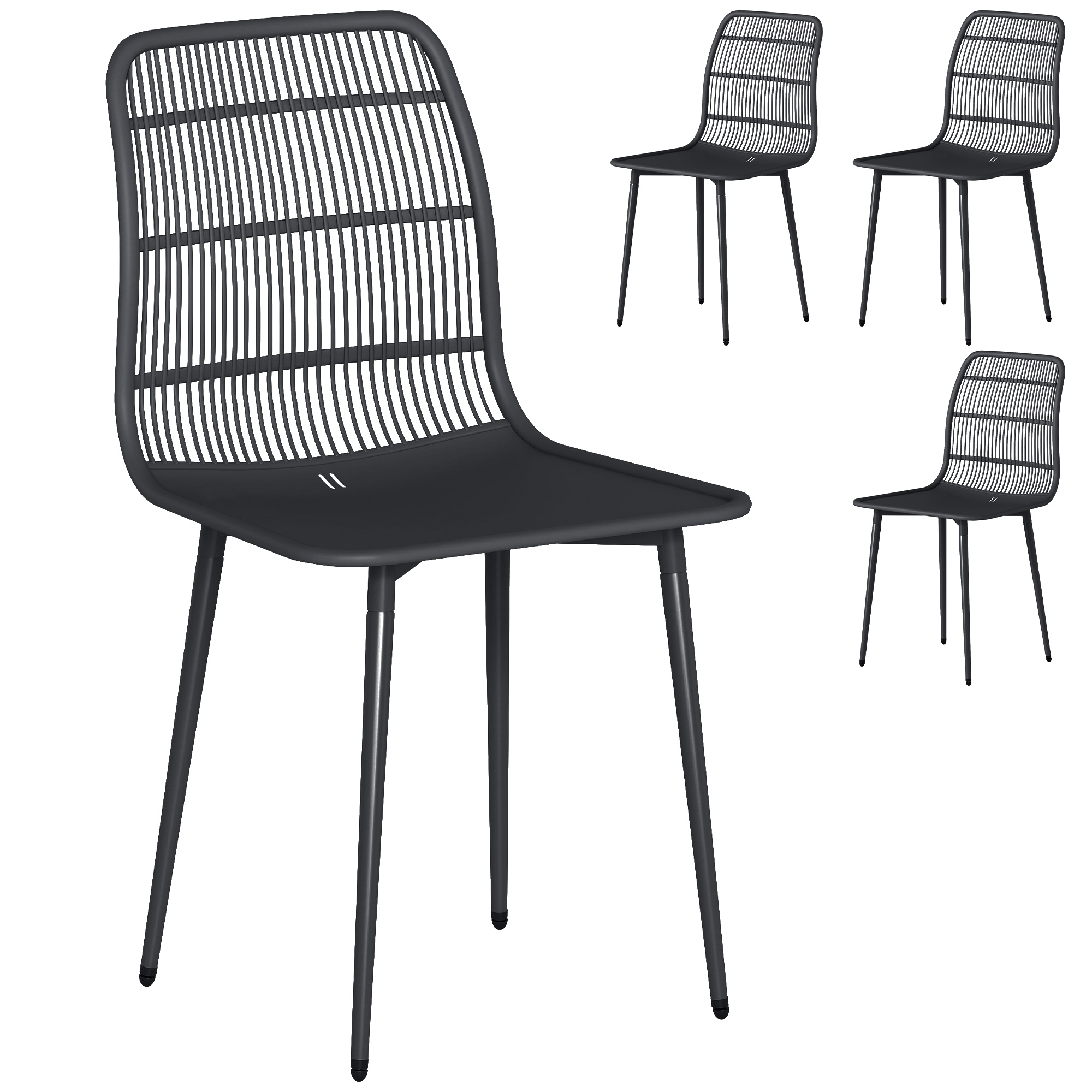 Gradina & balcon -  Scaune de Dining pentru Exterior Set de 4, Scaune de Gradina cu Spatar Fisurat, Negru
