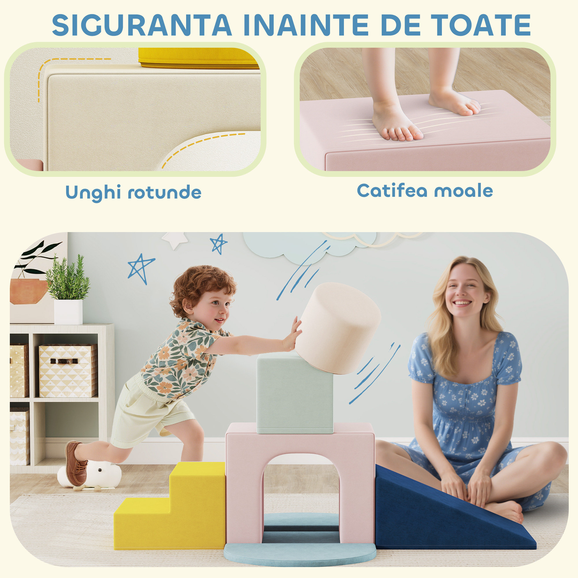  Set 8 Constructii Moi pentru Copii 0-3 Ani de Interior, din Catifea si Spuma PU Portocaliu [6]