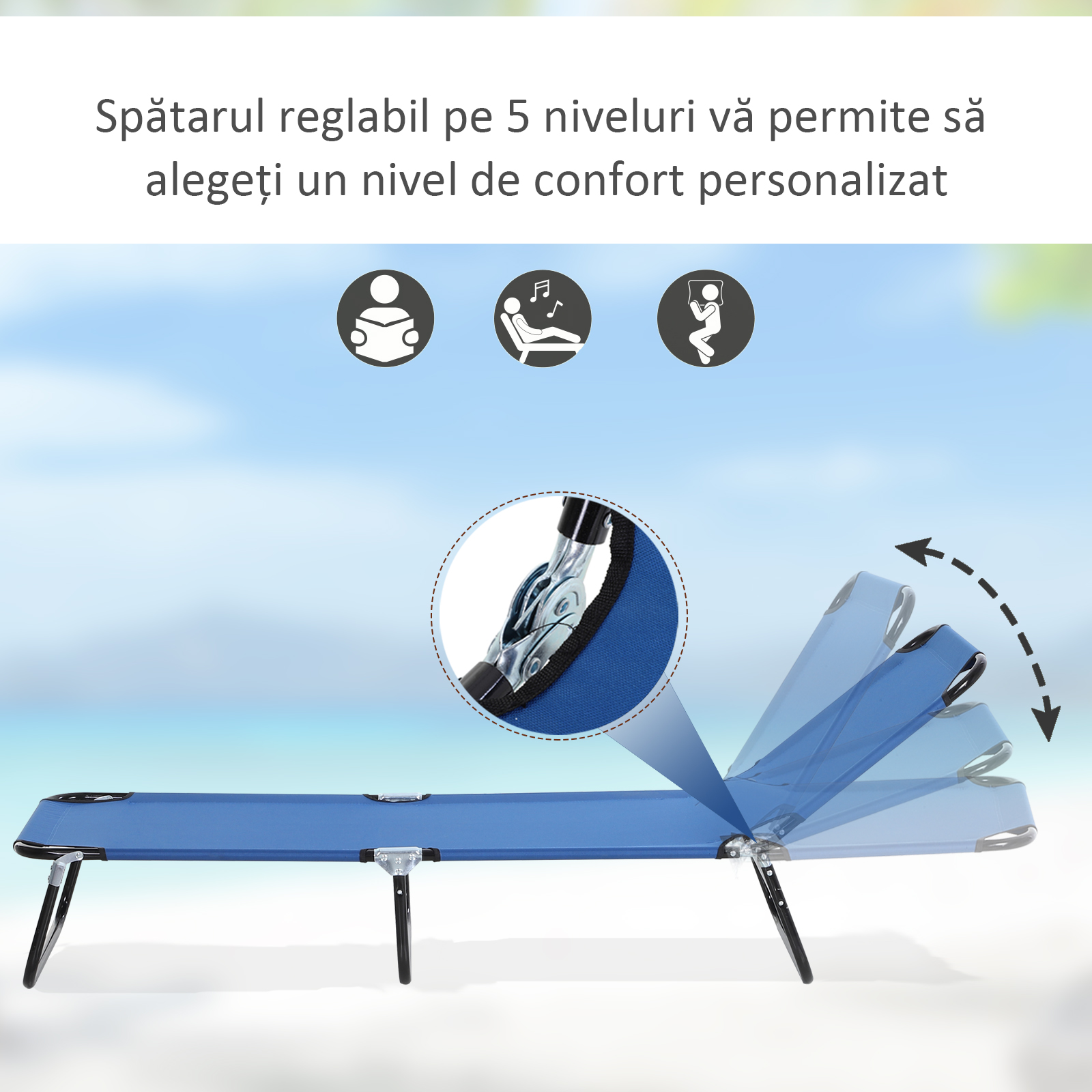  Sezlong de Gradina cu Spatar Reglabil in 5 Pozitii, Sezl [3]