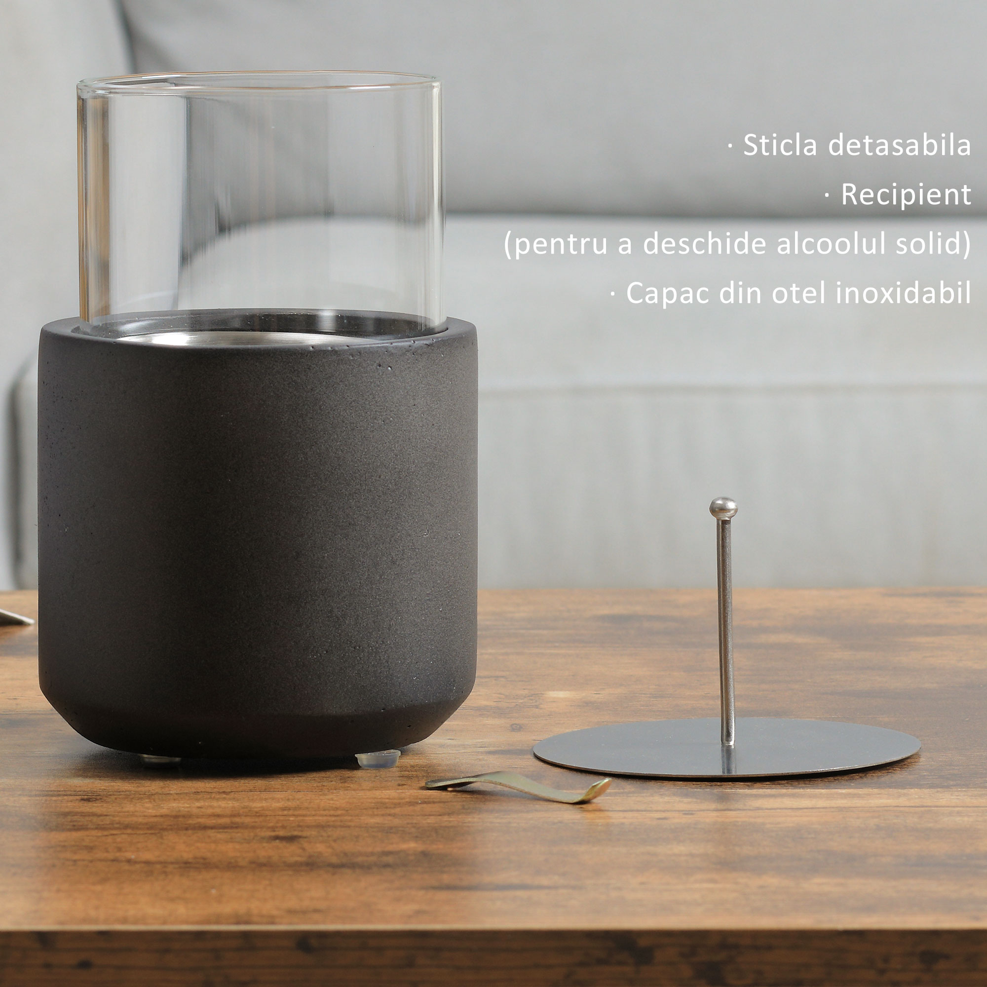  semineu Masa - Mini Bol Foc Beton cu Etanol, Gri [6]