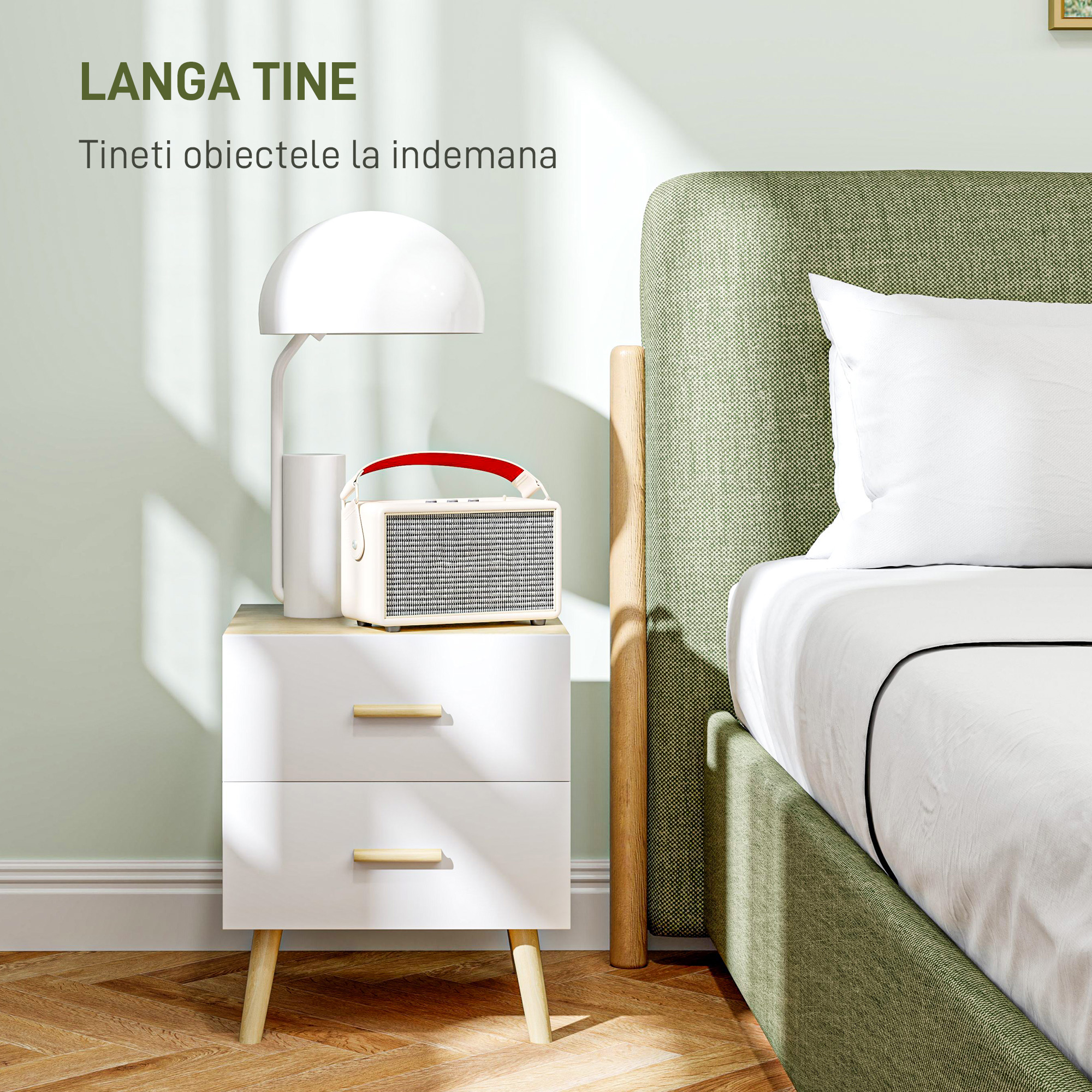  Noptiera Moderna din Lemn cu 2 Sertare 40x40x50 cm Stejar [3]