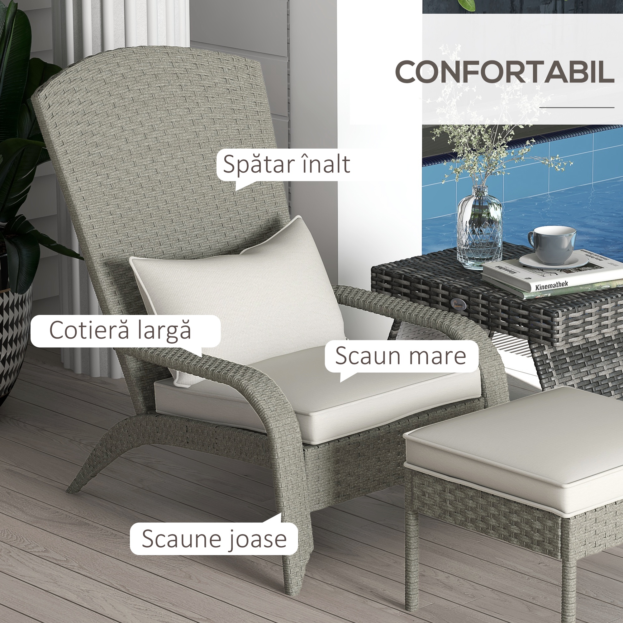  Scaun Adirondack cu taburet din rachita pentru terasa, S [4]