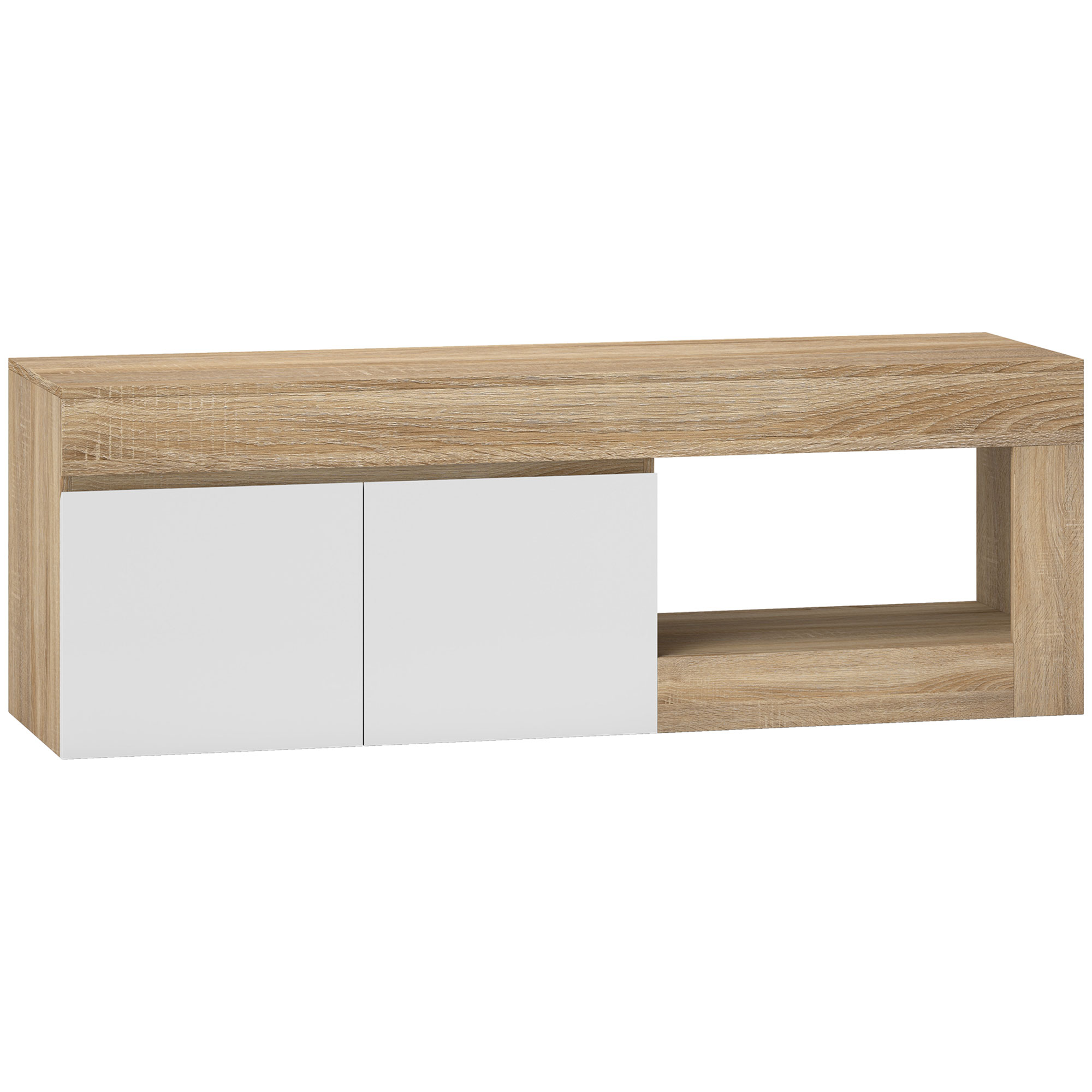 Living & hol -  Dulap pentru TV de 60" cu Dulapior, 2 Usi si Raft Deschis, Mobilier TV din Lemn, 140x40x48 cm, Lemn Natural