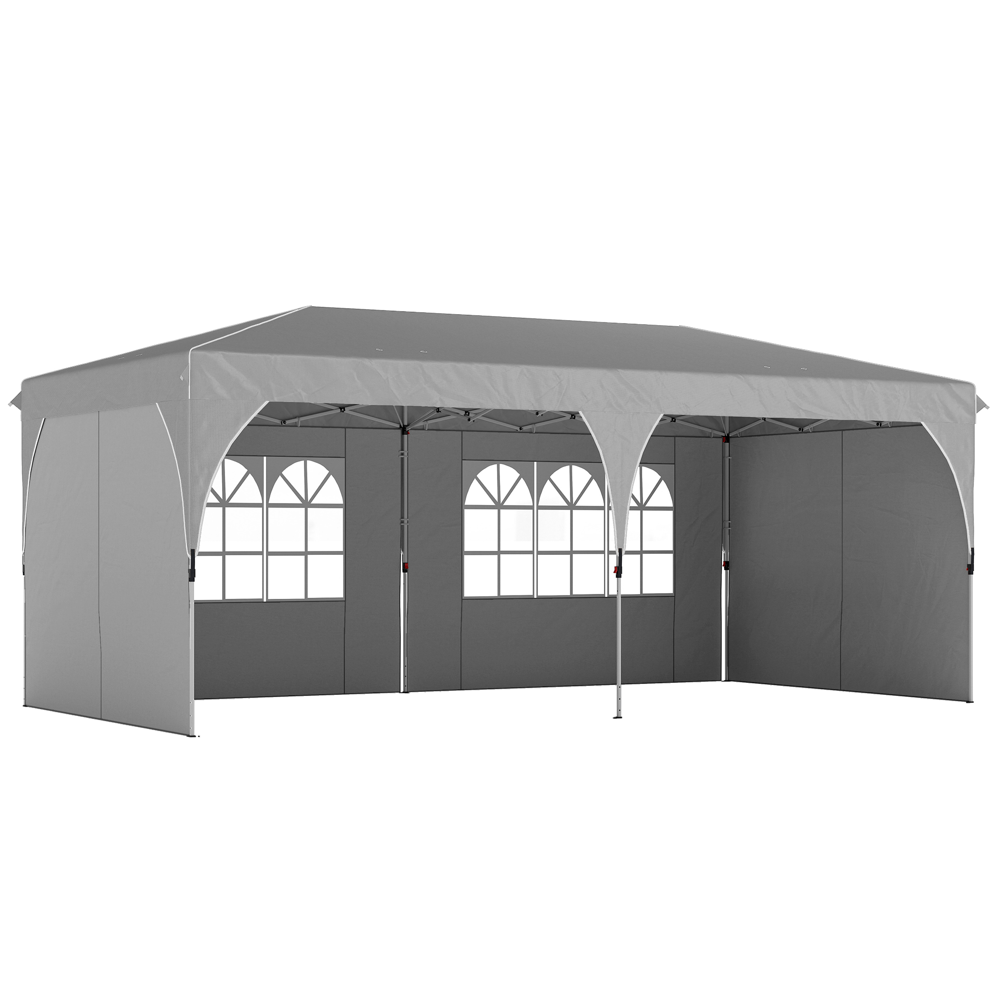 Gradina & balcon -  Gazebo 3x6 m Pliabil Pop Up cu inaltime Reglabila, Gazebo Exterior cu Benzi Reflectorizante, Pereti Laterali, Saci de Nisip, Geanta de Transport, UV50+, pentru Camping, Petreceri, Gri Deschis