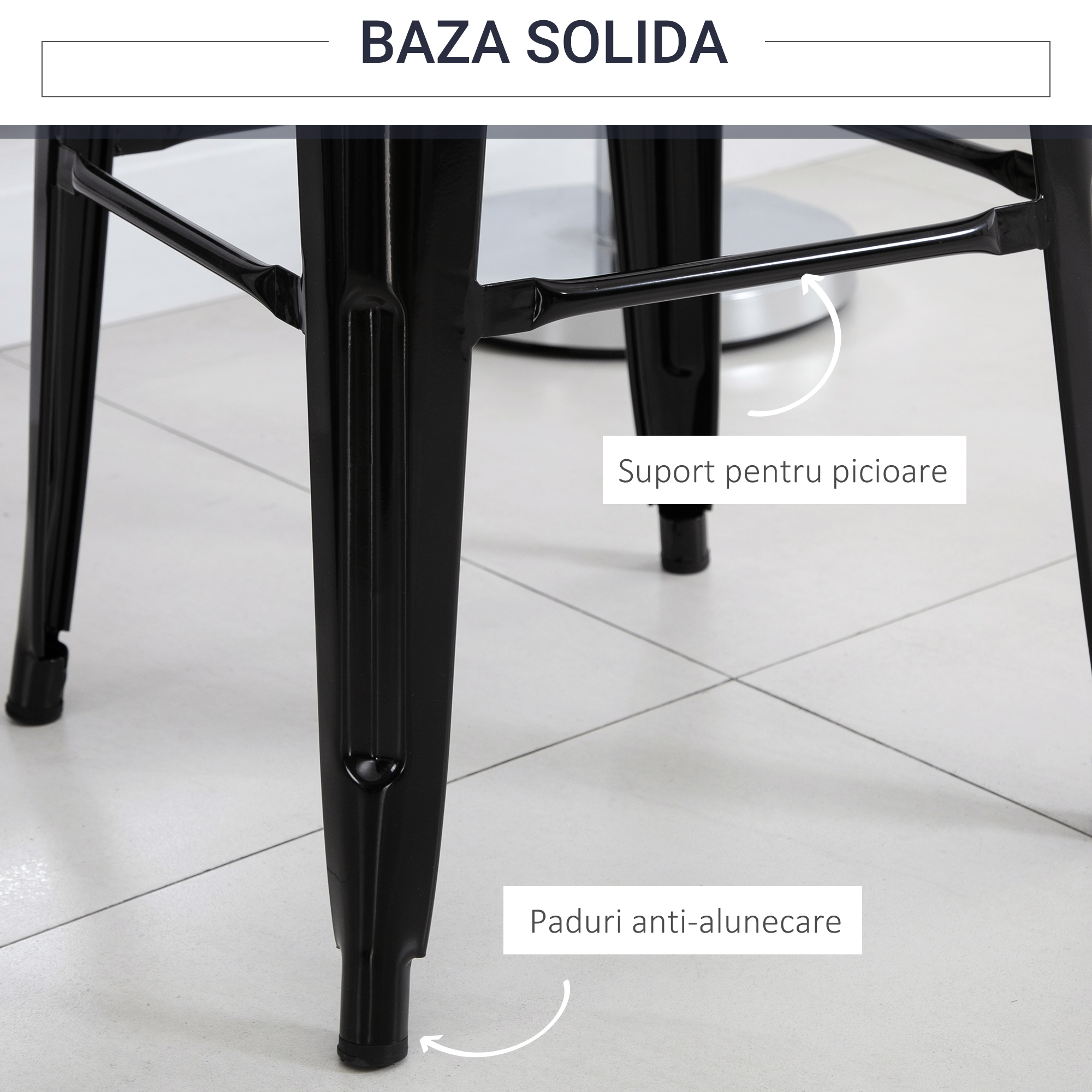  Set 4 Scaune de Bar din Metal cu Suport pentru Picioare pentru Interior si Exterior, 43x43x76 cm, Negru [3]
