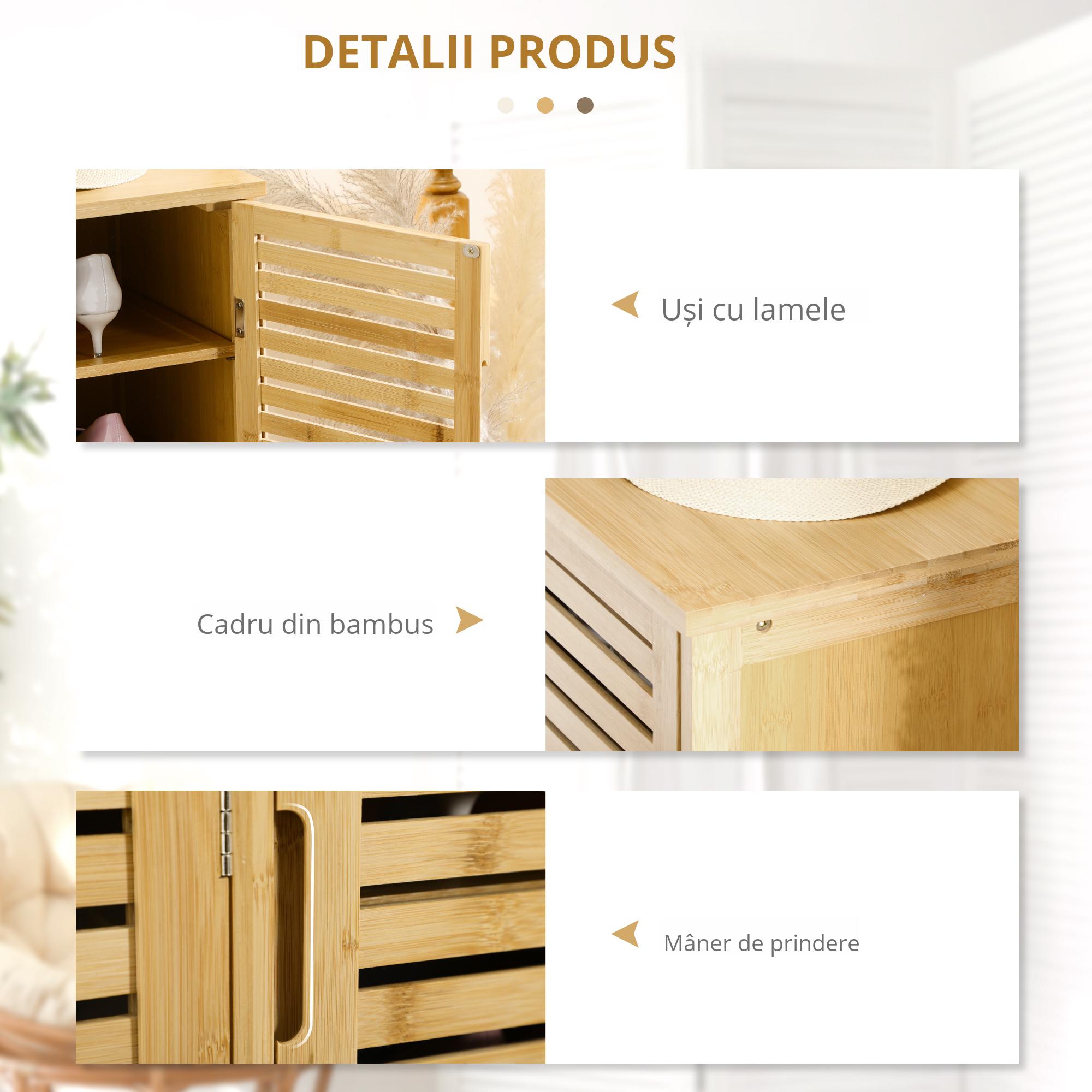  Dulap pentru Pantofi cu 8 Rafturi pe 3 Niveluri cu Manere, din Bambus, 100x35x80 cm, Culoare Lemn [4]