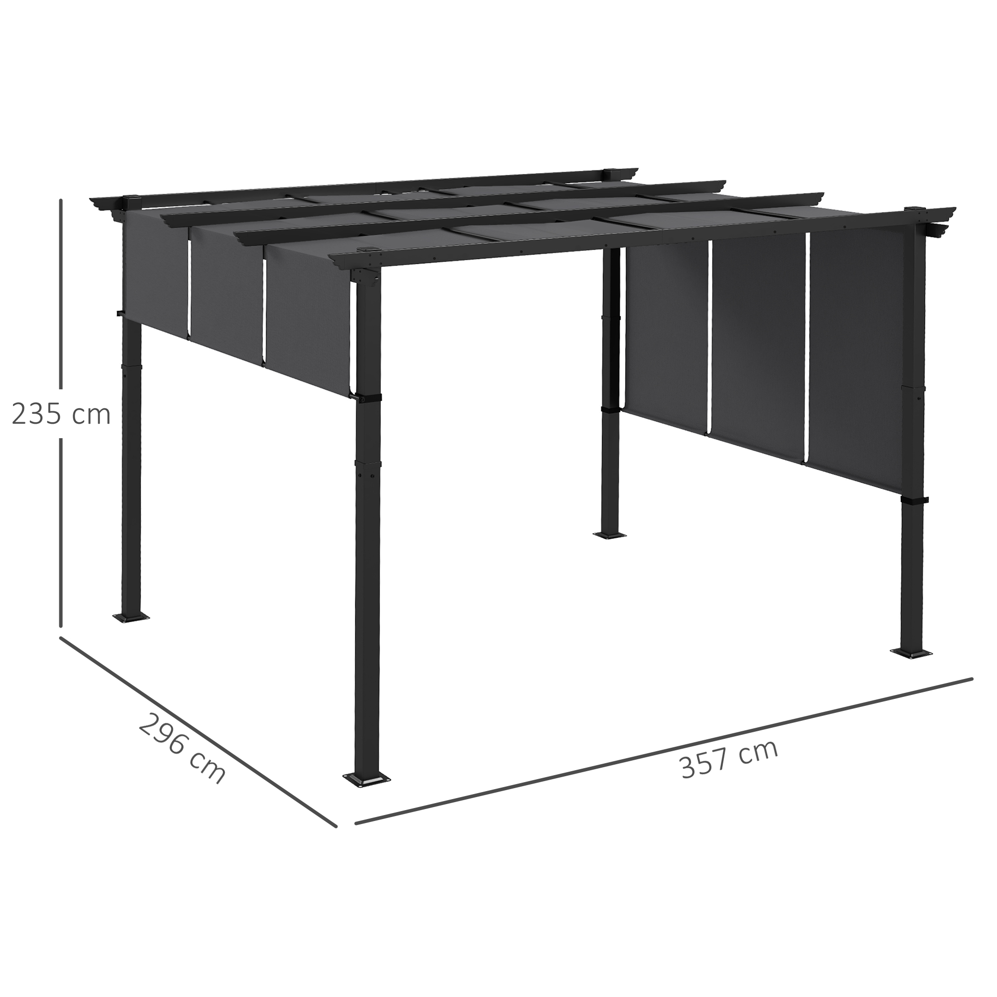  Pergola Gazebo 3x3,5 m cu 3 Acoperisuri Reglabile din Otel si Poliester Anti-UV, Gri [2]