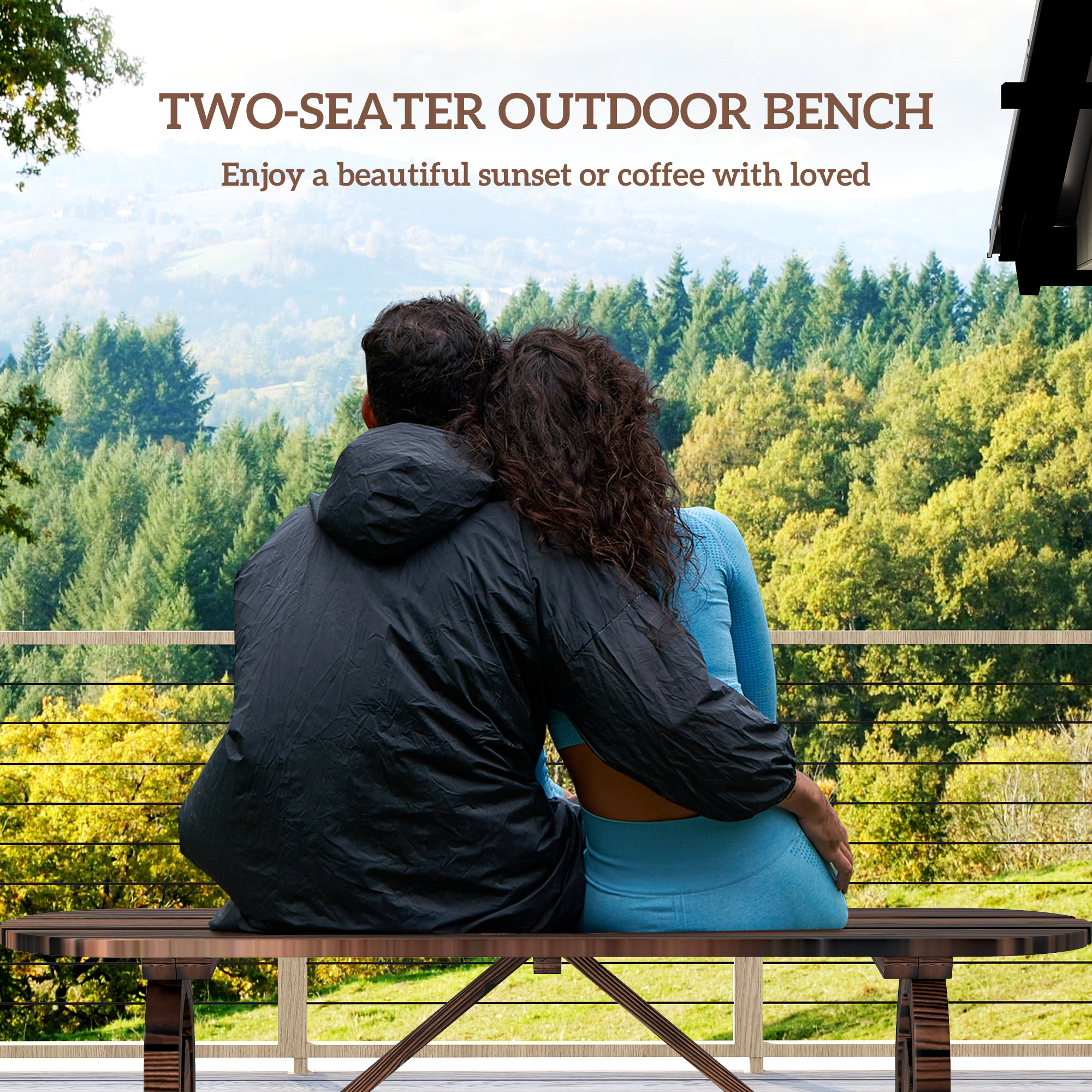  Banca de Gradina cu Picioare in Forma de Roata de Car cu 2 Locuri si sezut din sipci, 120x29x39 cm, Maro [3]