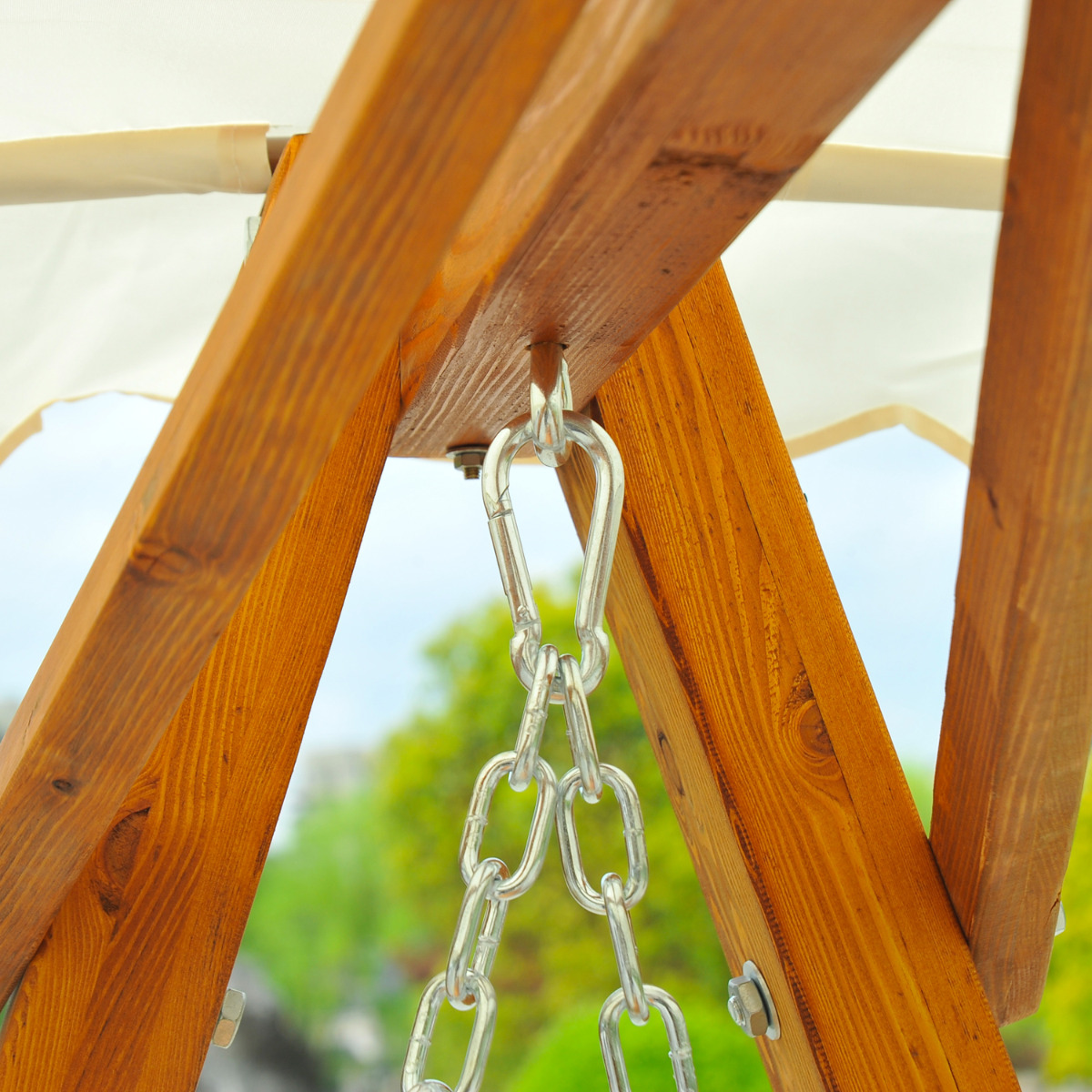  Balansoar de Gradina 2 Locuri din Lemn de Pin cu Acoperis Parasolar,Alb [7]