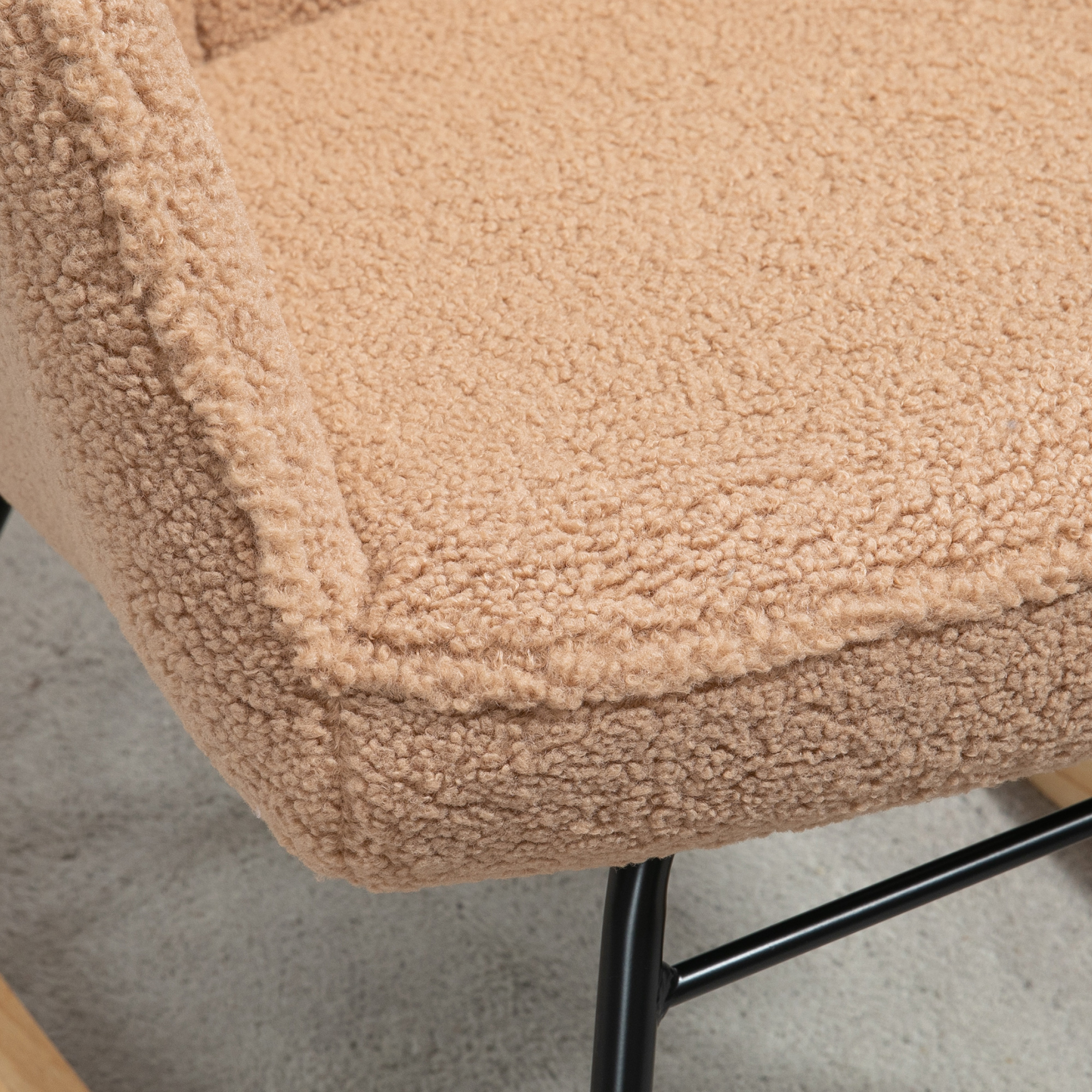  Fotoliu Balansoar de Interior Tapitat, Fotoliu Balansoar Relaxant din Blana cu Brate, 71x98x101 cm, Maro [8]