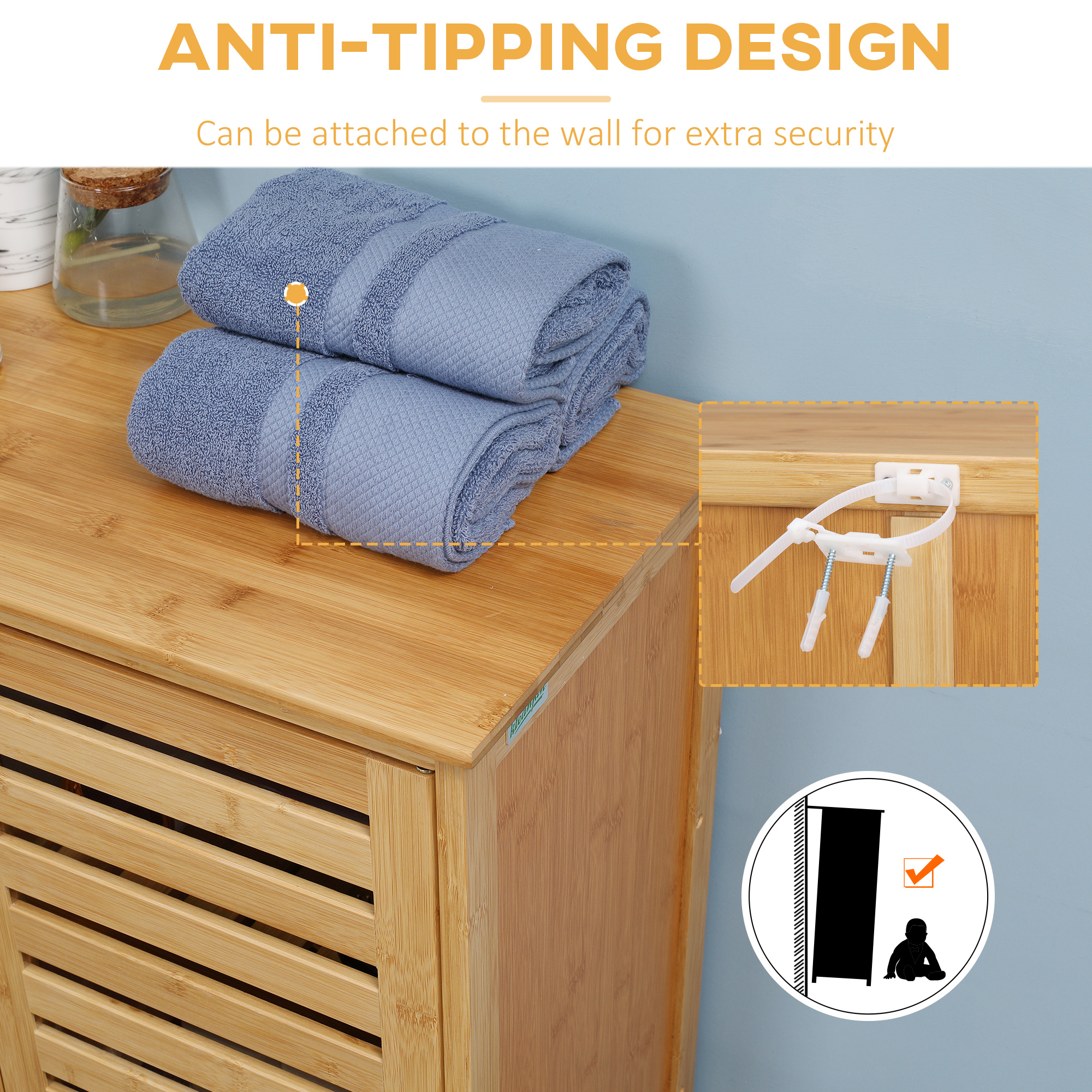  Dulap de baie cu doua usi si 2 rafturi de depozitare, din bambus, natural [6]