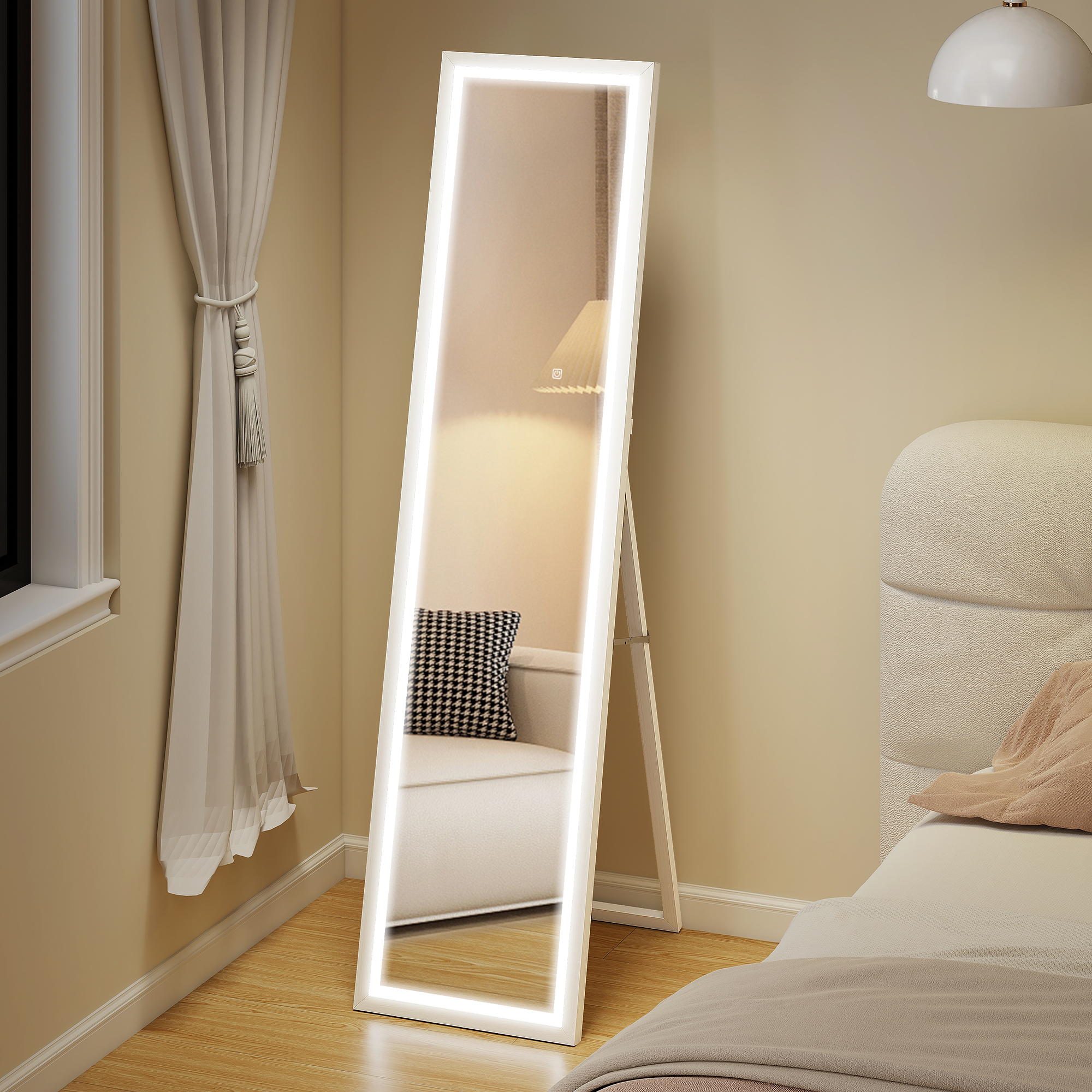  Oglinda iluminata cu lumini LED reglabile si buton tactil, din sticla si MDF, 40x5x160 cm, alba [1]