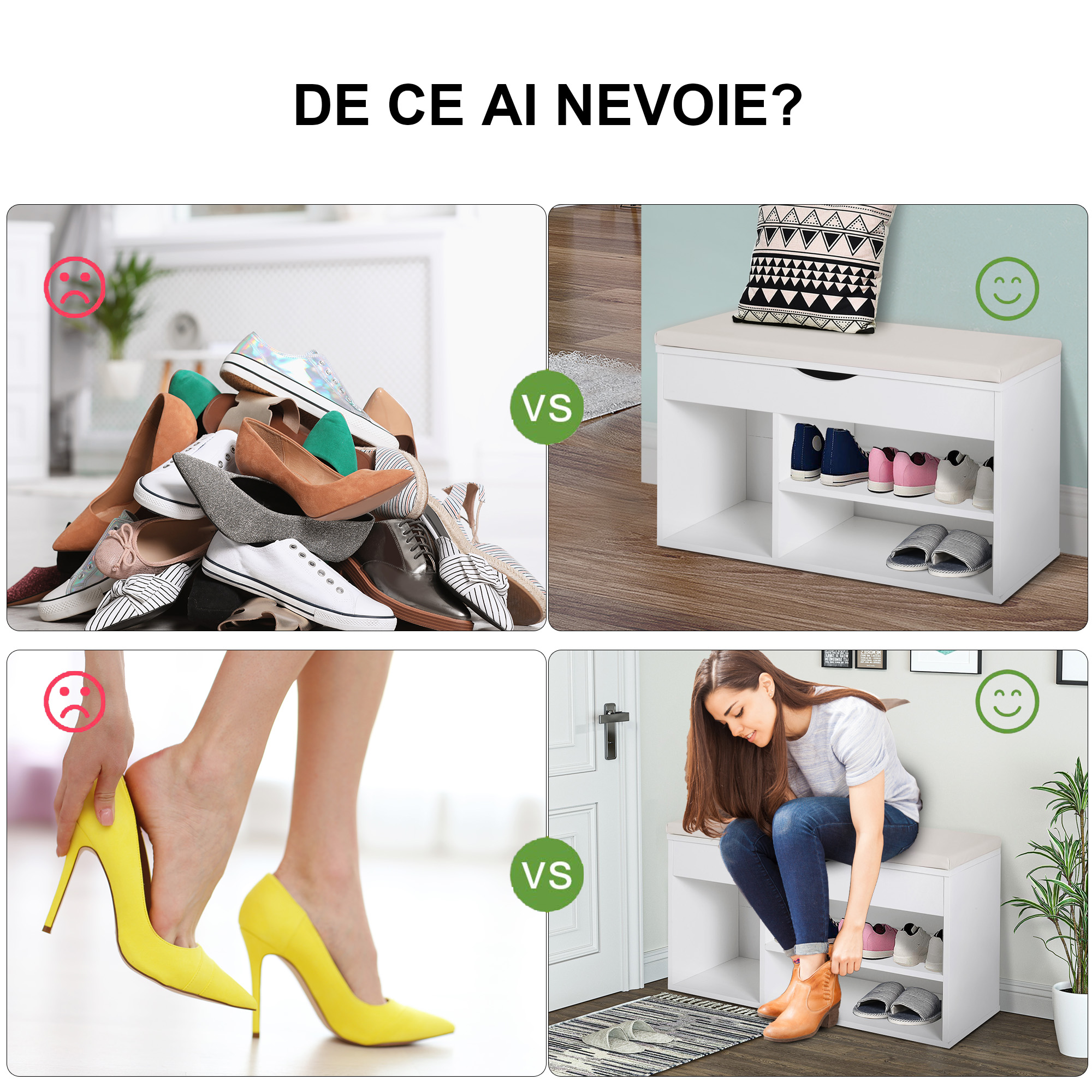  Banca Pantofi Alba 80×30×47 cm - Cu Sertar & sezut Rabatabil [6]