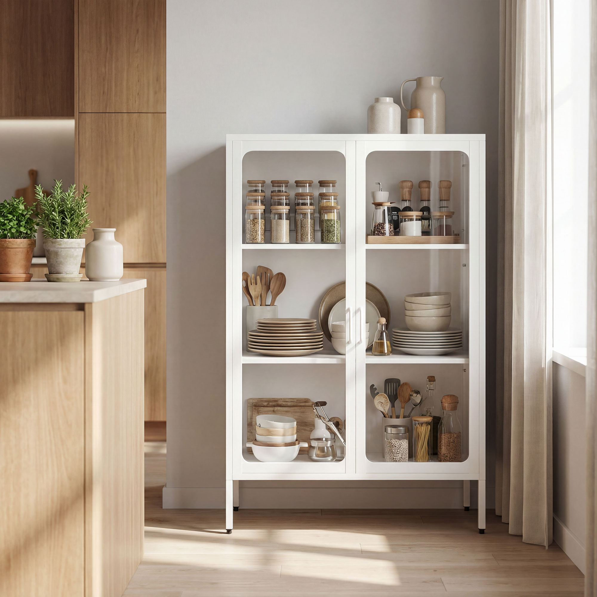  Dulap pentru Documente din Otel cu 2 Usi din Sticla Securizata, Dulap de Birou cu Rafturi Reglabile, Mobilier Multifunctional, 80x40x110 cm, Alb [6]