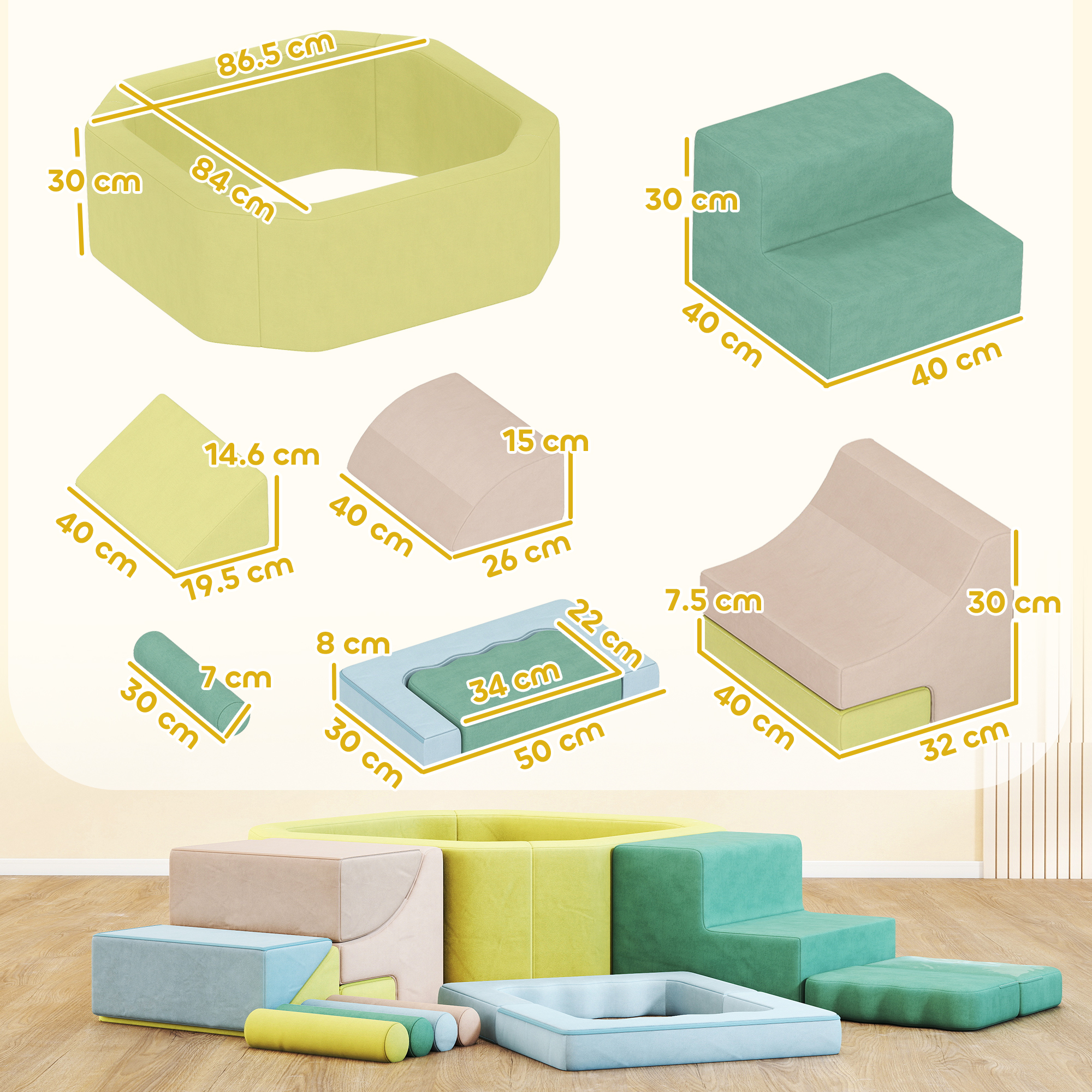  Set 15 Blocuri de Constructii Moi Modulabile pentru Copii cu 200 de Mingi pentru Uz Intern, Multicolor [2]