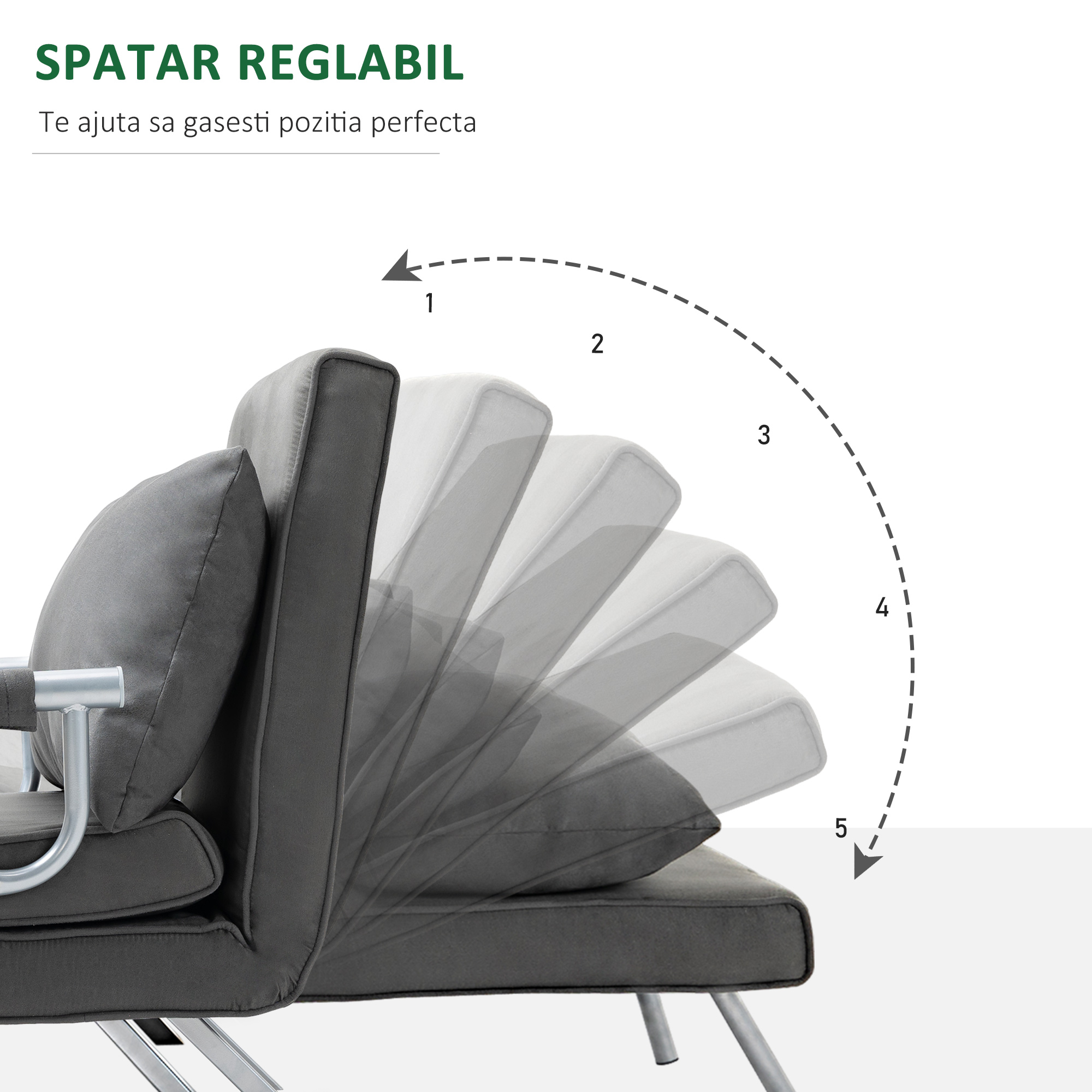  Fotoliu Pat Gri inchis - Transformabil cu Microfibra Moale [4]