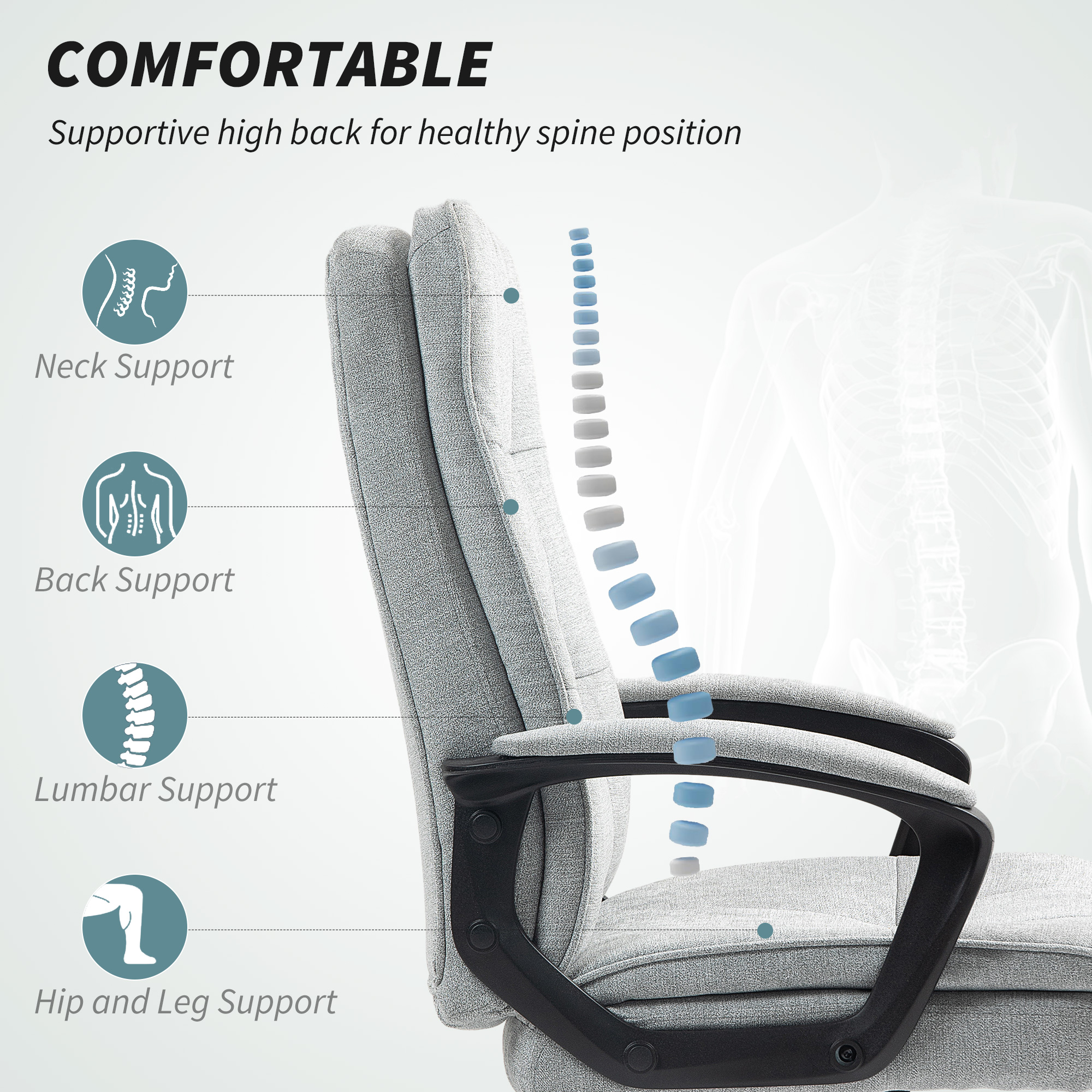  Scaun Ergonomic de Birou cu Spatar inalt Gri [3]