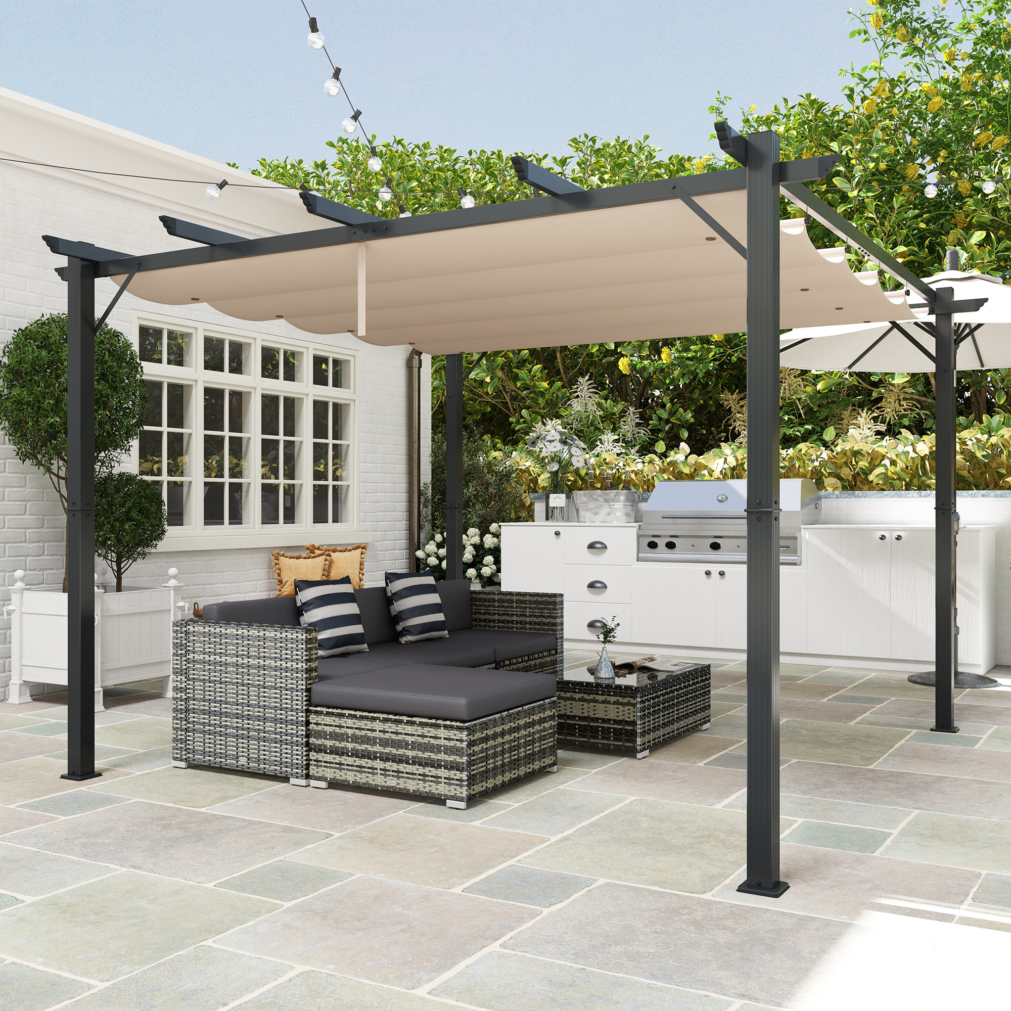  Foisor Pergola de Gradina 3x3 m cu Acoperis Retractabil [8]