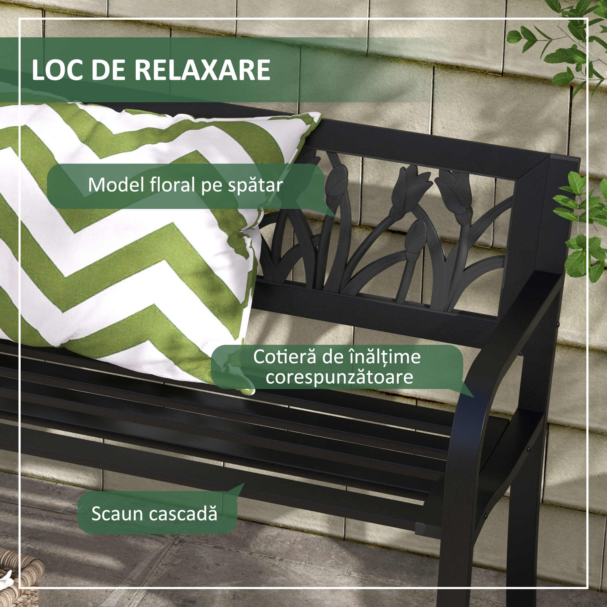  Scaun Dublu de Camping cu Spatar, Negru [4]