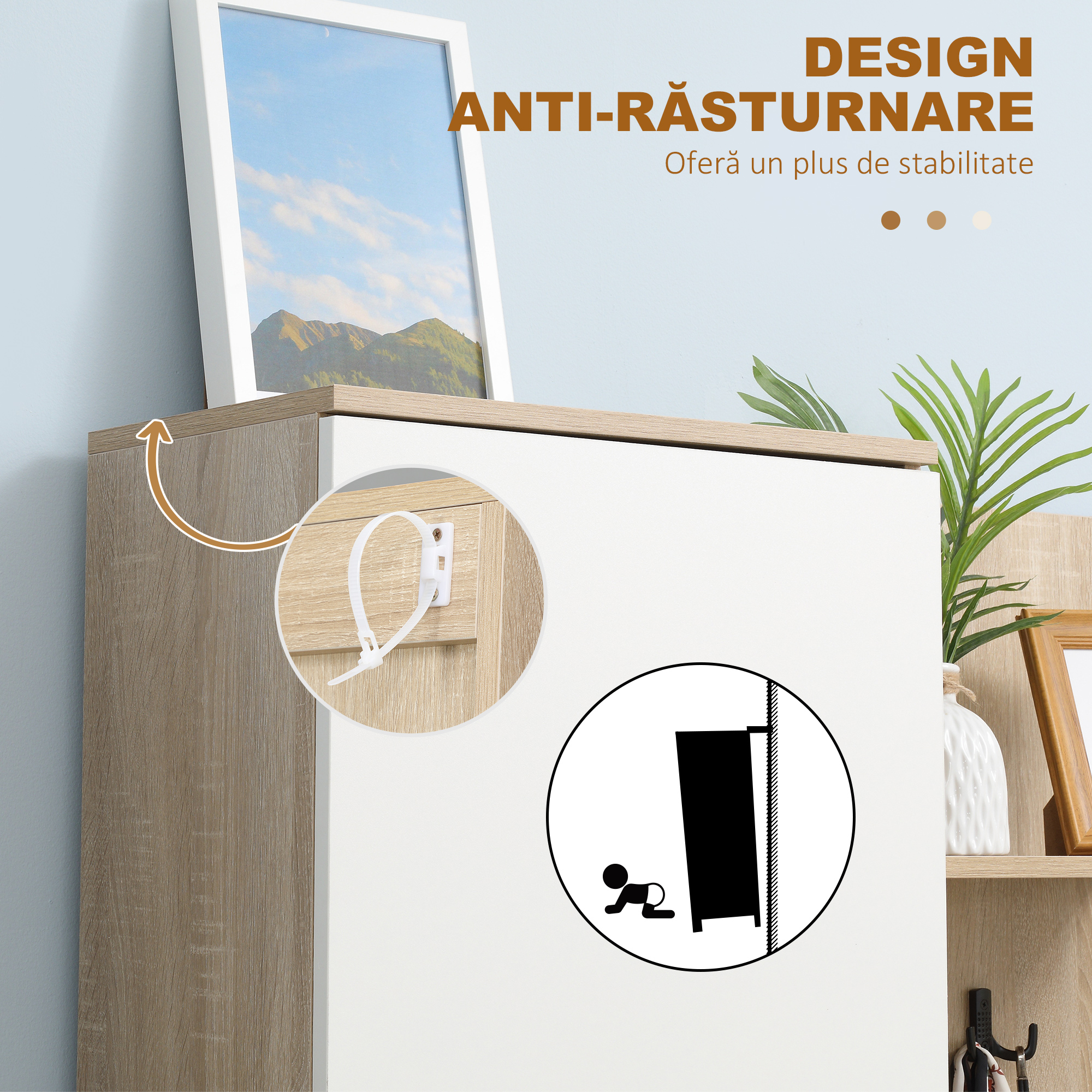  Organizator Intrare cu Oglinda, Montaj Fara Gauri si Sistem Anti-inclinare, Design Robust, 145 x 29 x 184 cm [6]