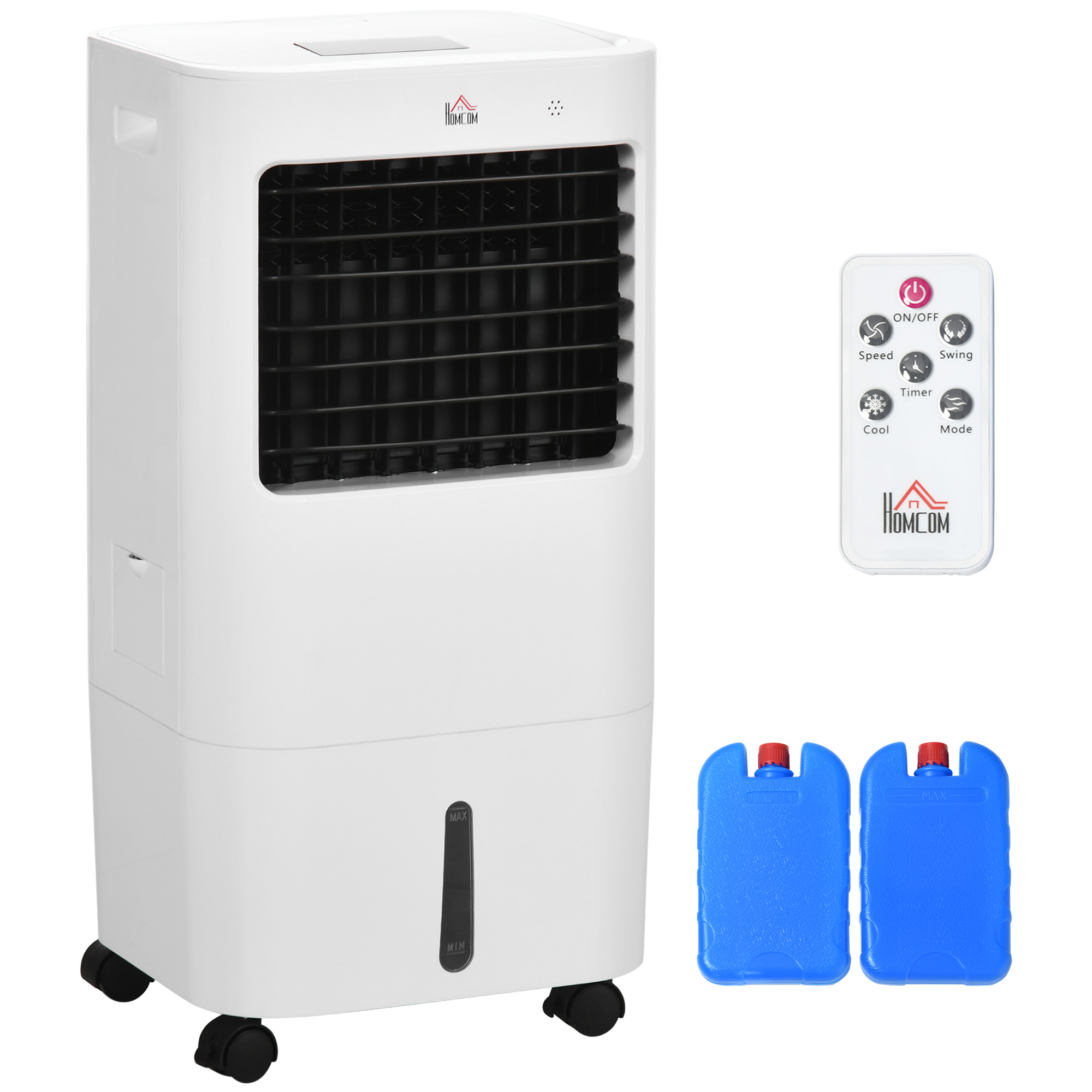 Instalatii sanitare, termice & climatizare -  Racitor Evaporativ 3 in 1, Ventilator cu Gheata si Dezumidificator, 3 Viteze, 9 Moduri si Telecomanda, Racitor de 65W din ABS, 32x37x74 cm, Alb