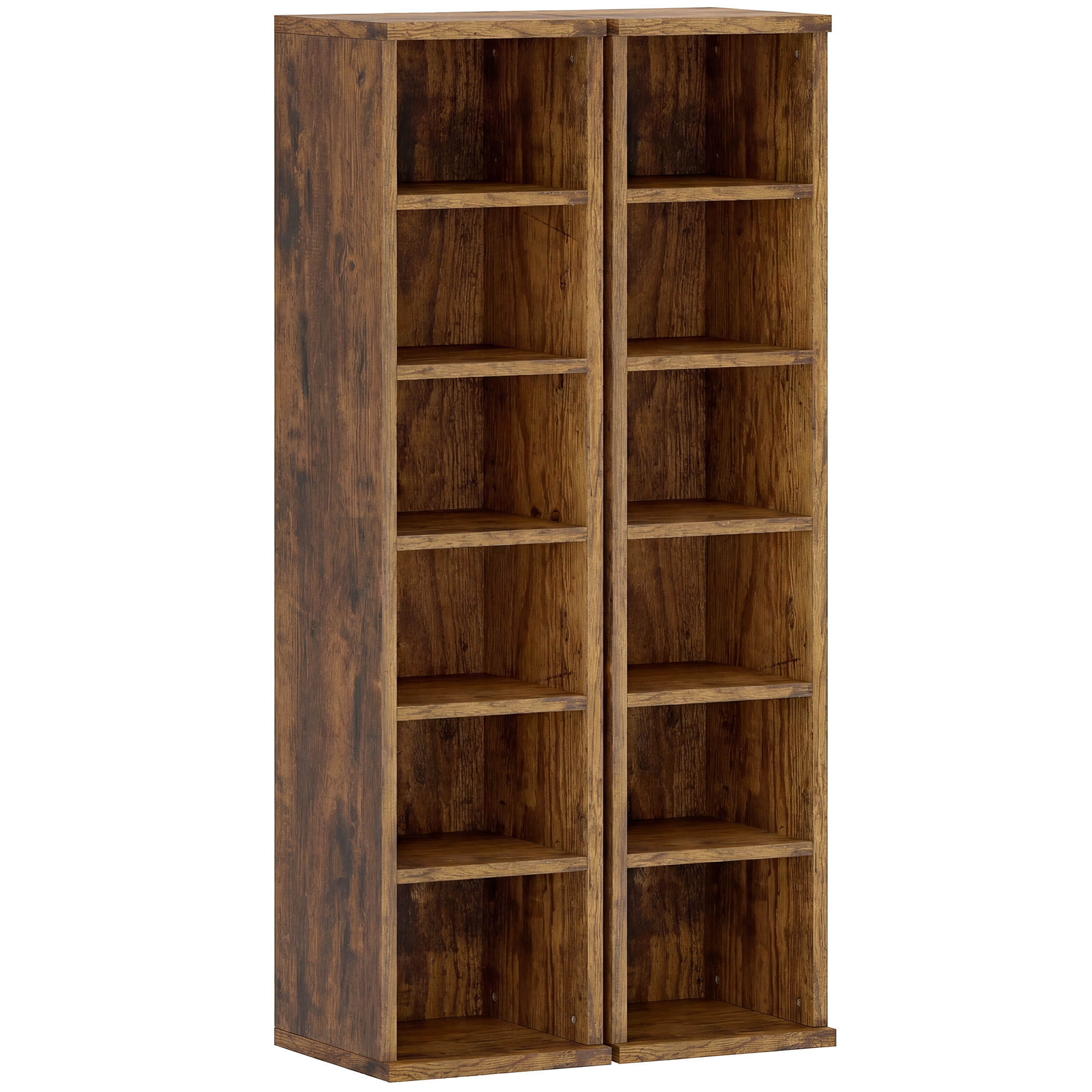 Bucatarie -  Set 2 Rafturi pentru CD-uri cu Polite Reglabile pentru 204 CD-uri din Lemn, 21x22,5x88,5 cm, Maro Rustic