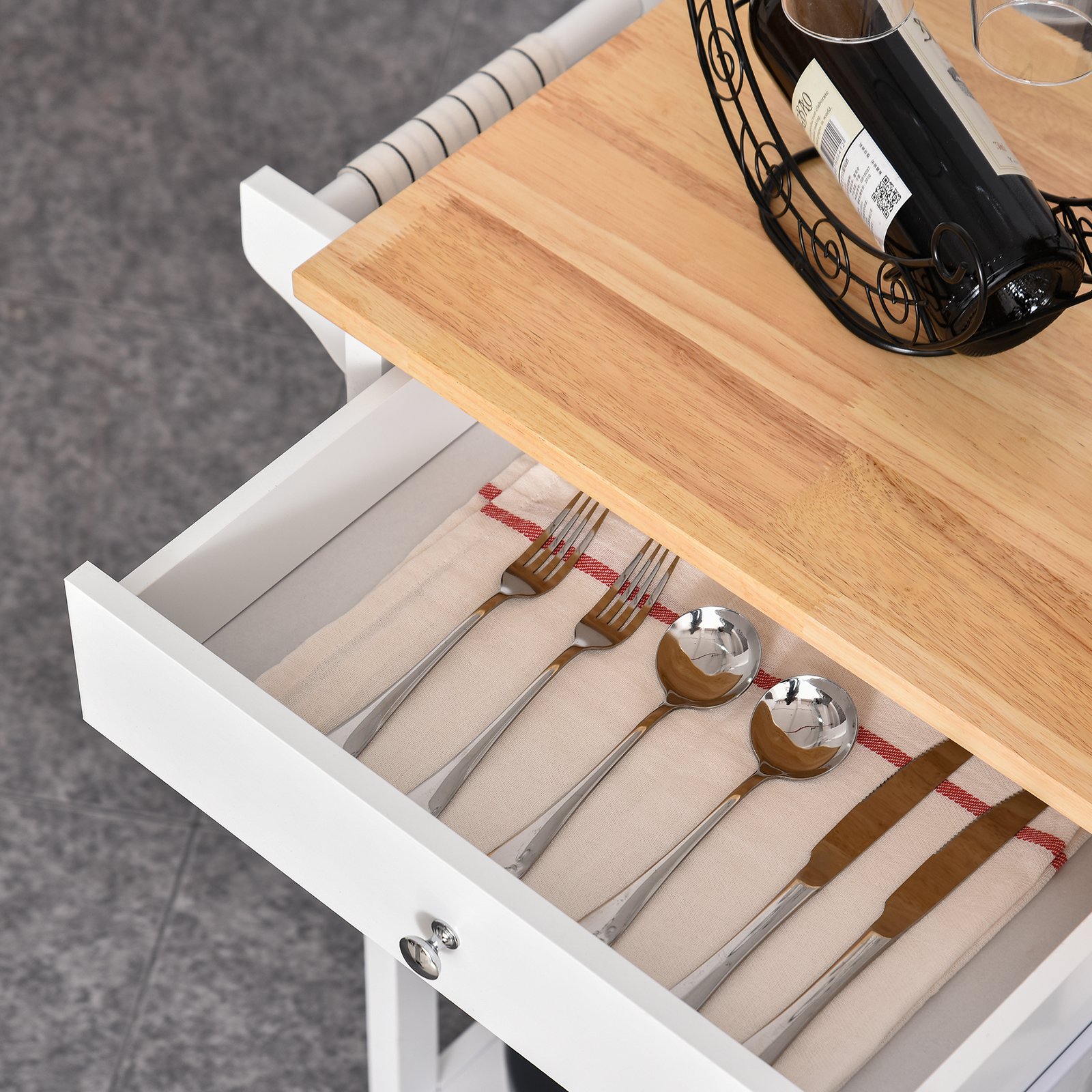  carucior bucatarie, din lemn, 66x39,5x86,5cm, alb [7]