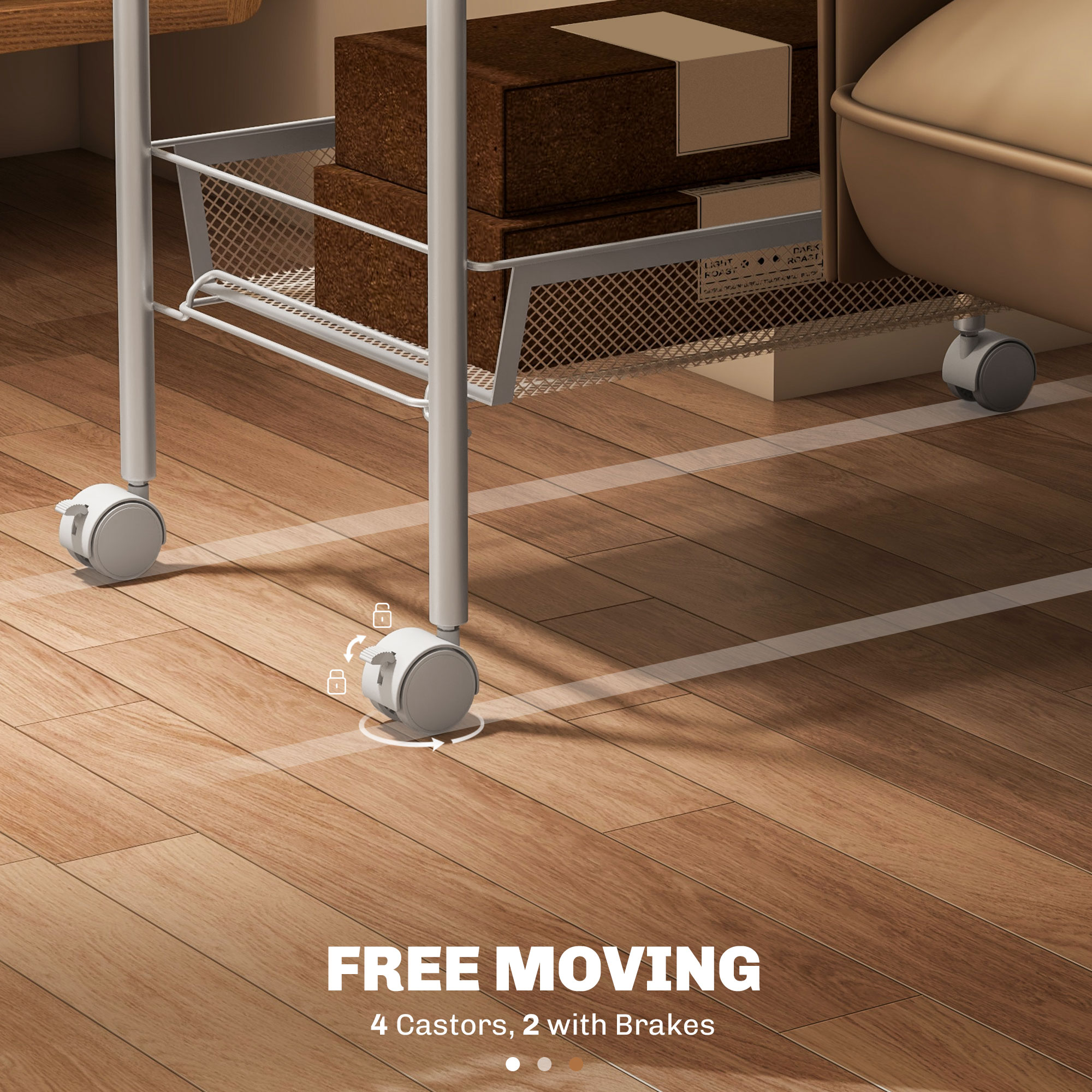  Carucior de Bucatarie Economisitor de Spatiu pe 5 Niveluri cu Cosuri din Plasa din Otel, 45x26.5x106cm, Alb [5]