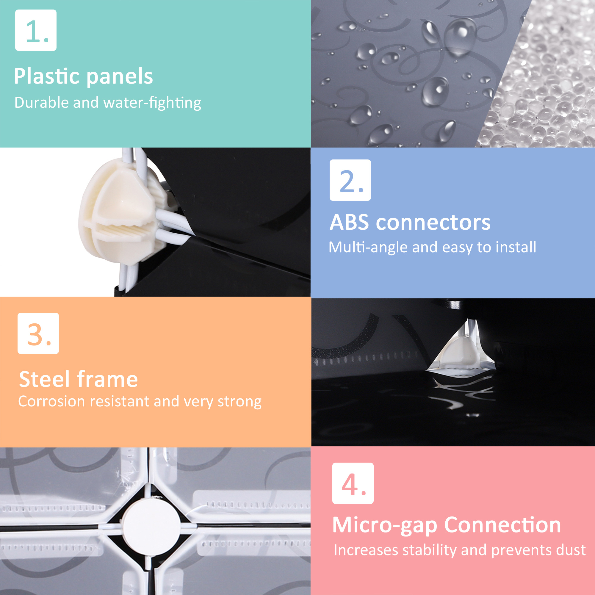  Dulap Pantofi Modular 16 Cuburi in PP Alb si Negru 95x37x160cm [3]