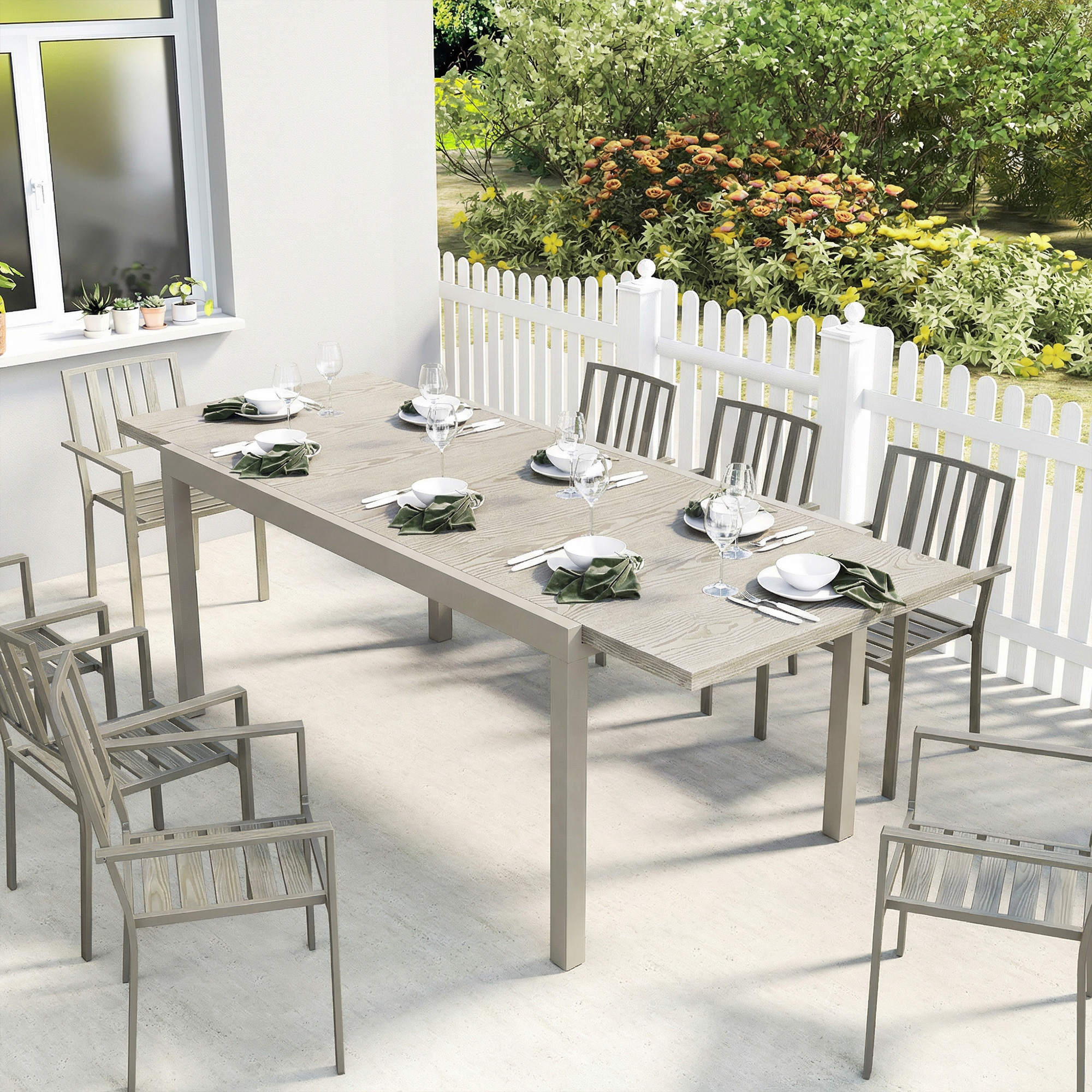  Masa de Gradina Extensibila pentru 8-10 Persoane, din Aluminiu si Otel, 154/214x85x75 cm, Gri Deschis [1]