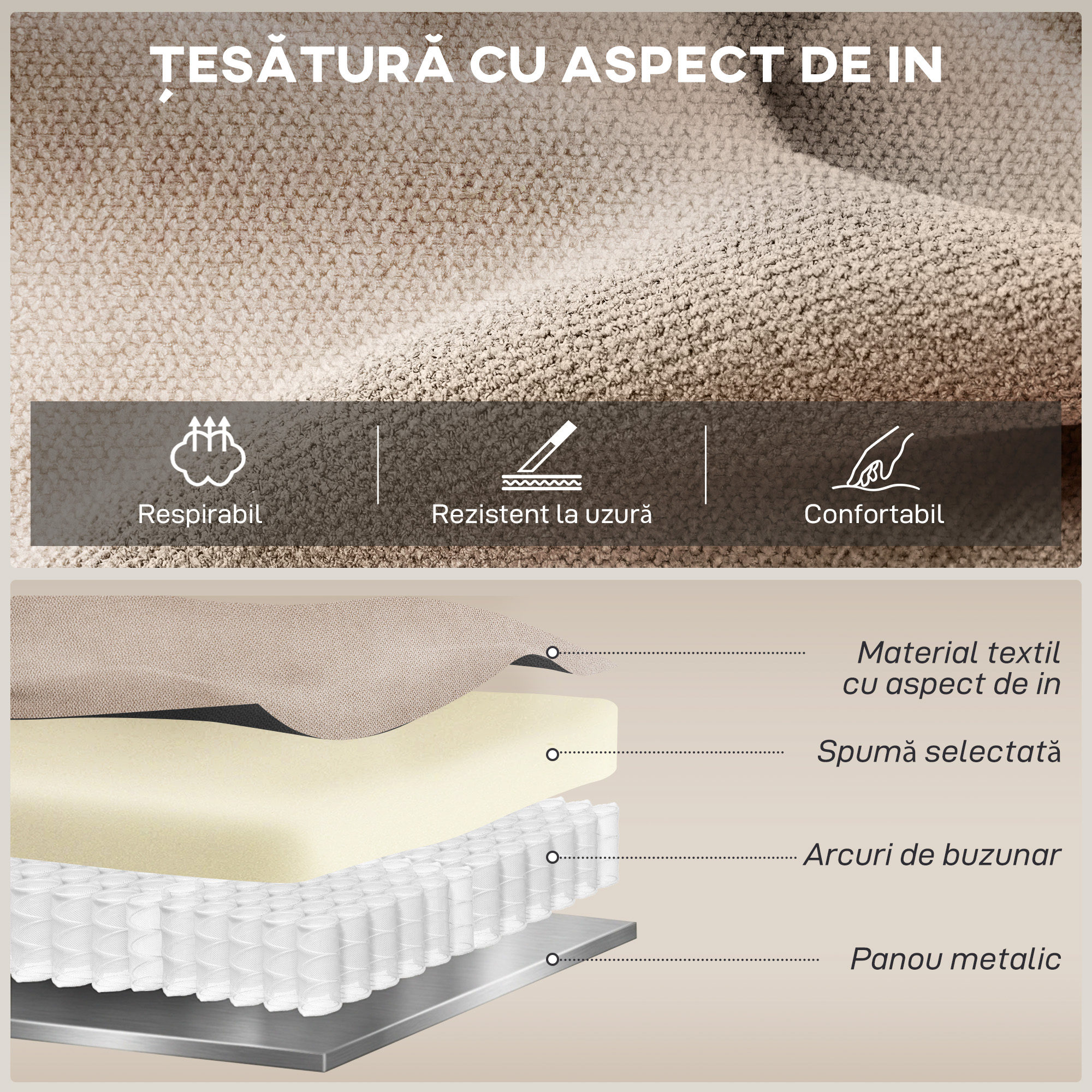  Fotoliu Rabatabil Manual cu Perne Groase, Manere Captusite si Suport pentru Picioare, Bej [4]