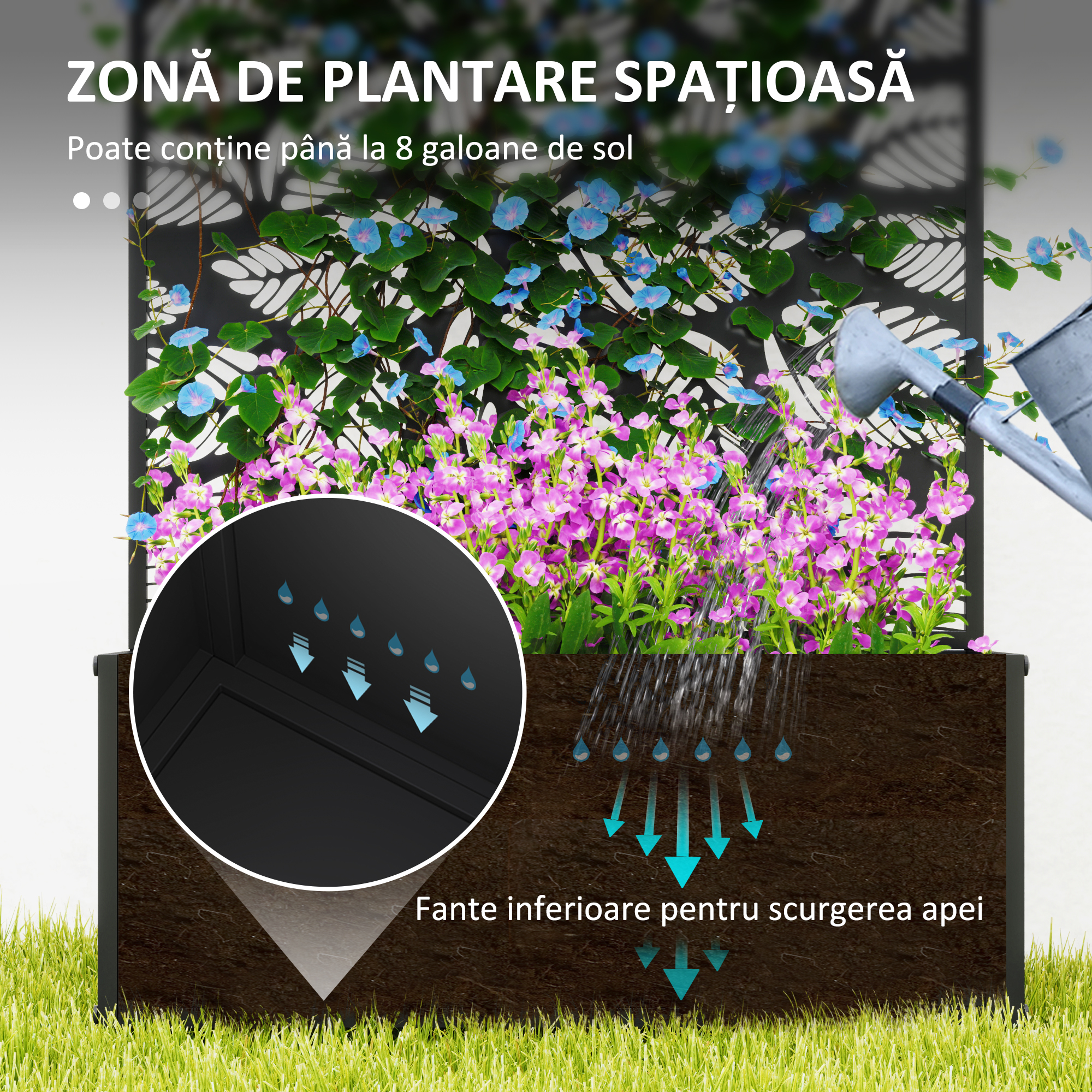 Jardiniera cu Grilaj pentru Plante Cataratoare cu Montare pe Perete sau Independent, 61x23x113 cm, Negru [3]
