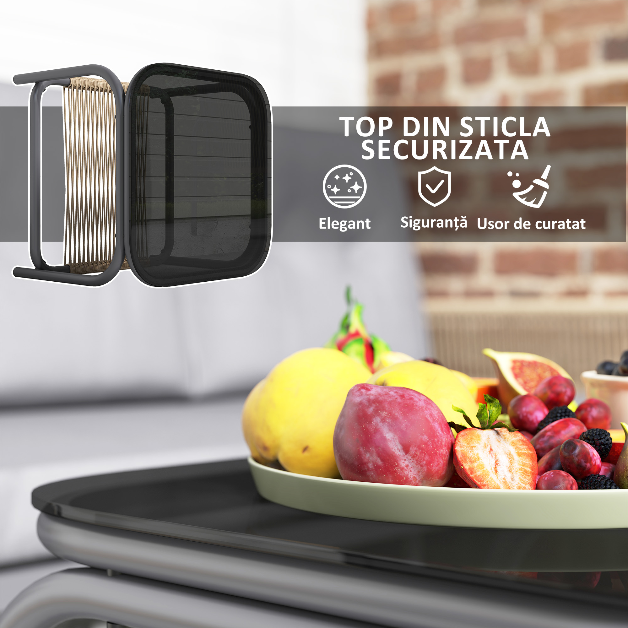  Set Mobilier de Gradina din 4 Piese cu Canapea, Fotoliu, sezlong si Masuta, 64x70x78 cm, Gri inchis [6]