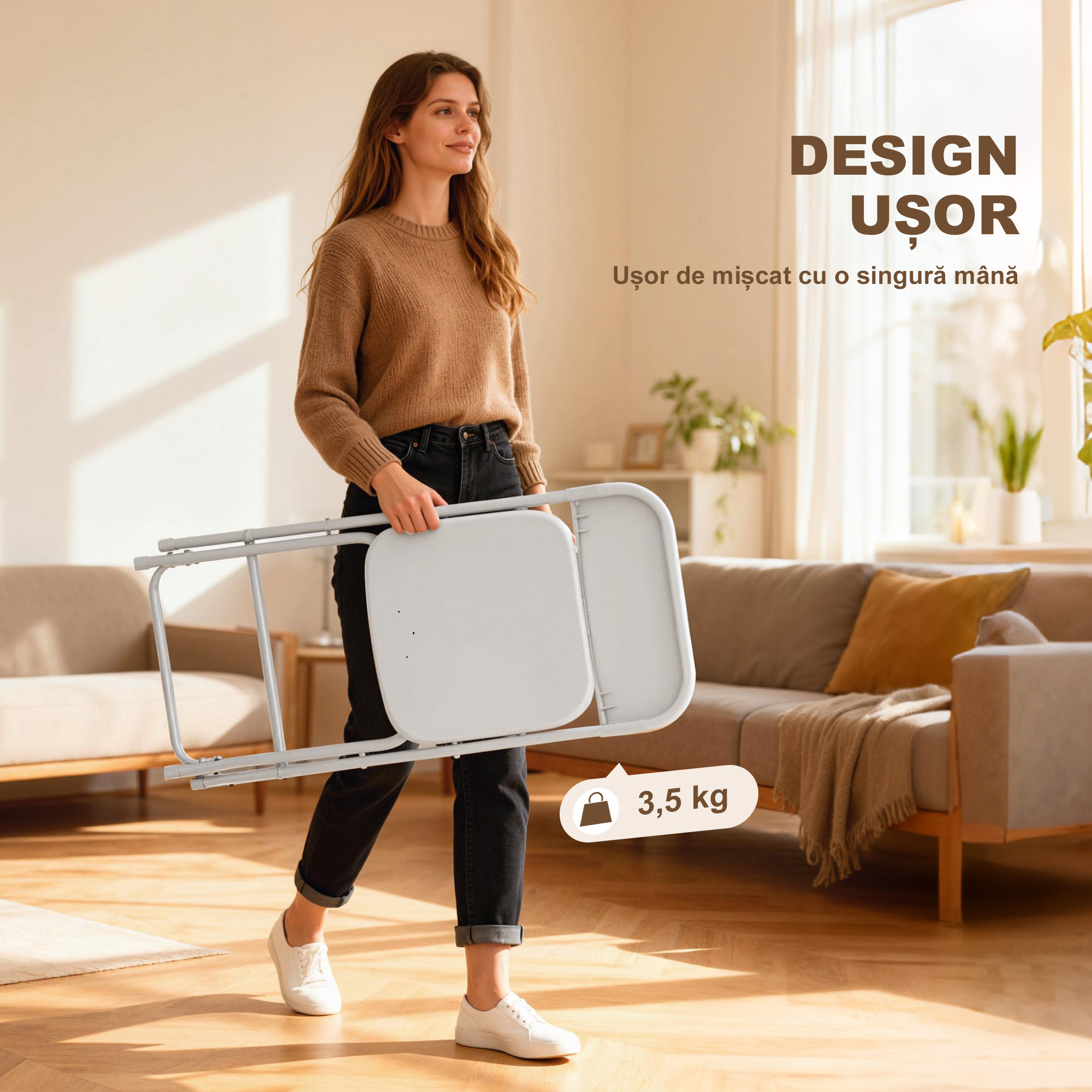  Set 4 Scaune Pliabile cu Orificii de Drenaj din Plastic si Metal, 45x49x79,5 cm, Alb [5]