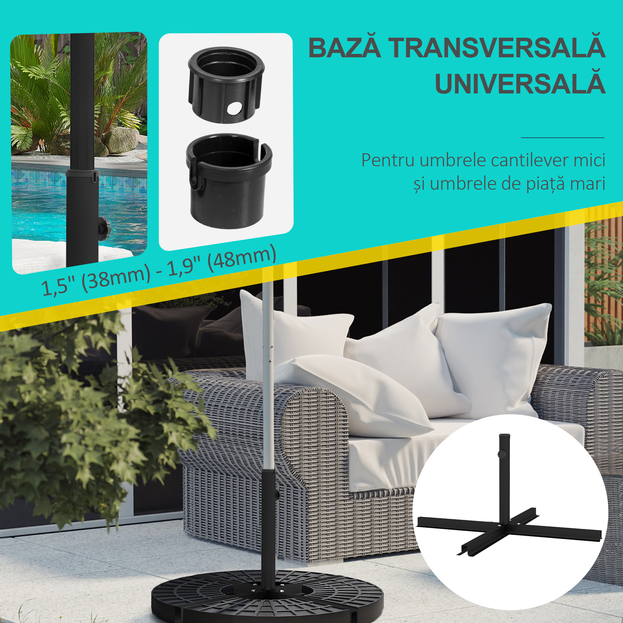  Baza pentru Umbrela de Soare in Forma de Cruce din Otel cu surub Lateral, 100x100x75 cm, Negru [3]