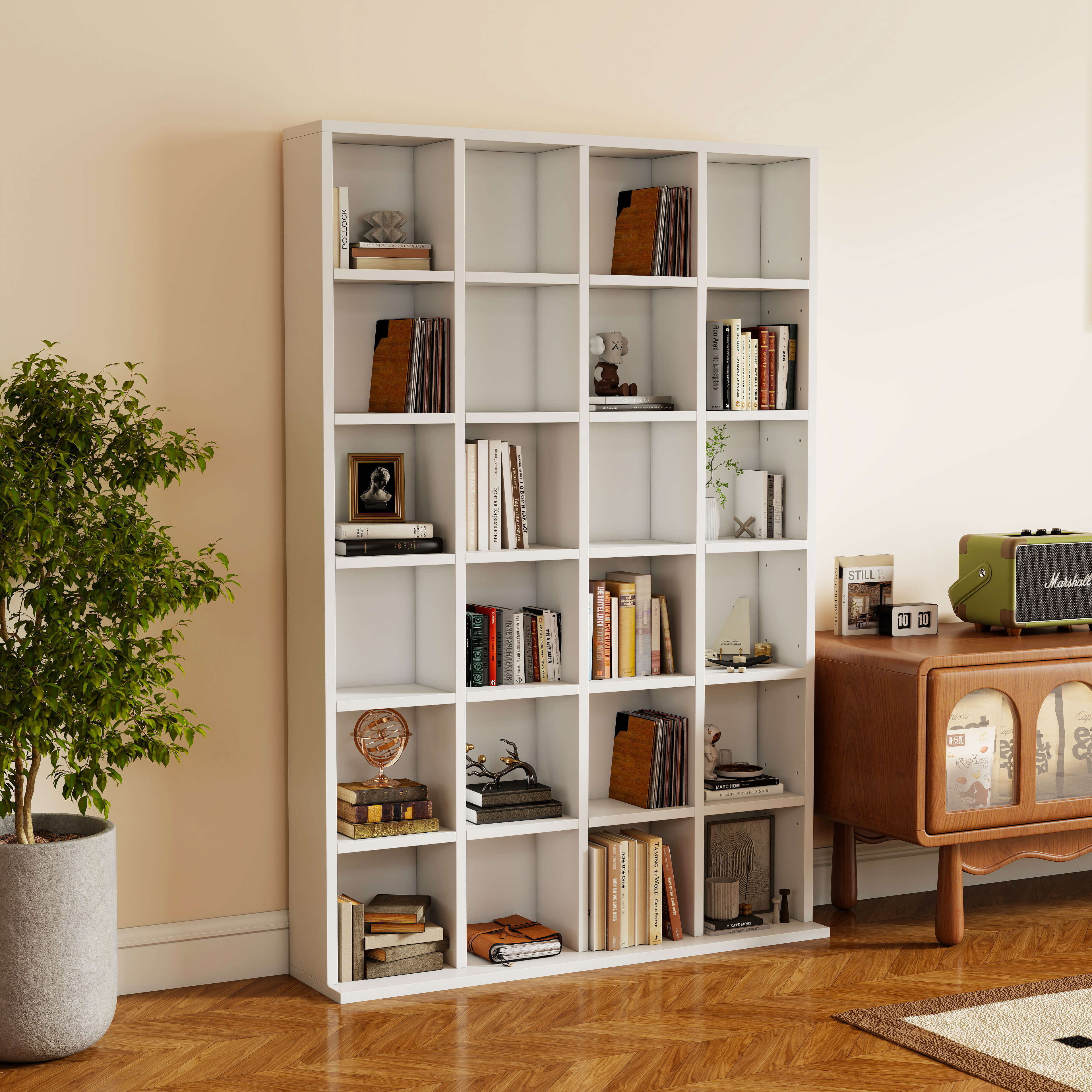  Mobilier Librerie in Lemn 24 Compartimente, Alb, 130.5x89x20cm [1]