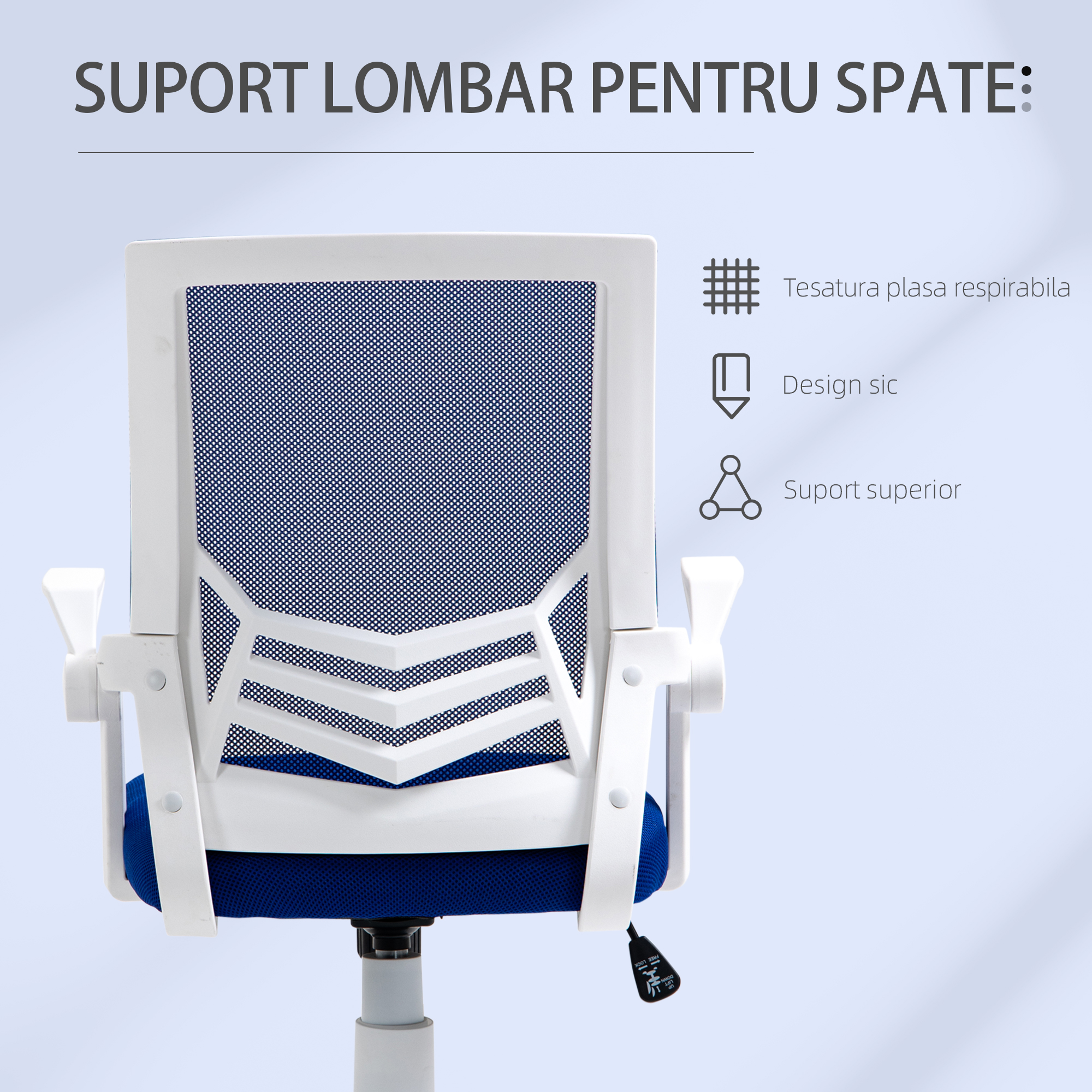  Scaun de Birou Ergonomic cu Suport Lombar din Tesatura Albastra [6]