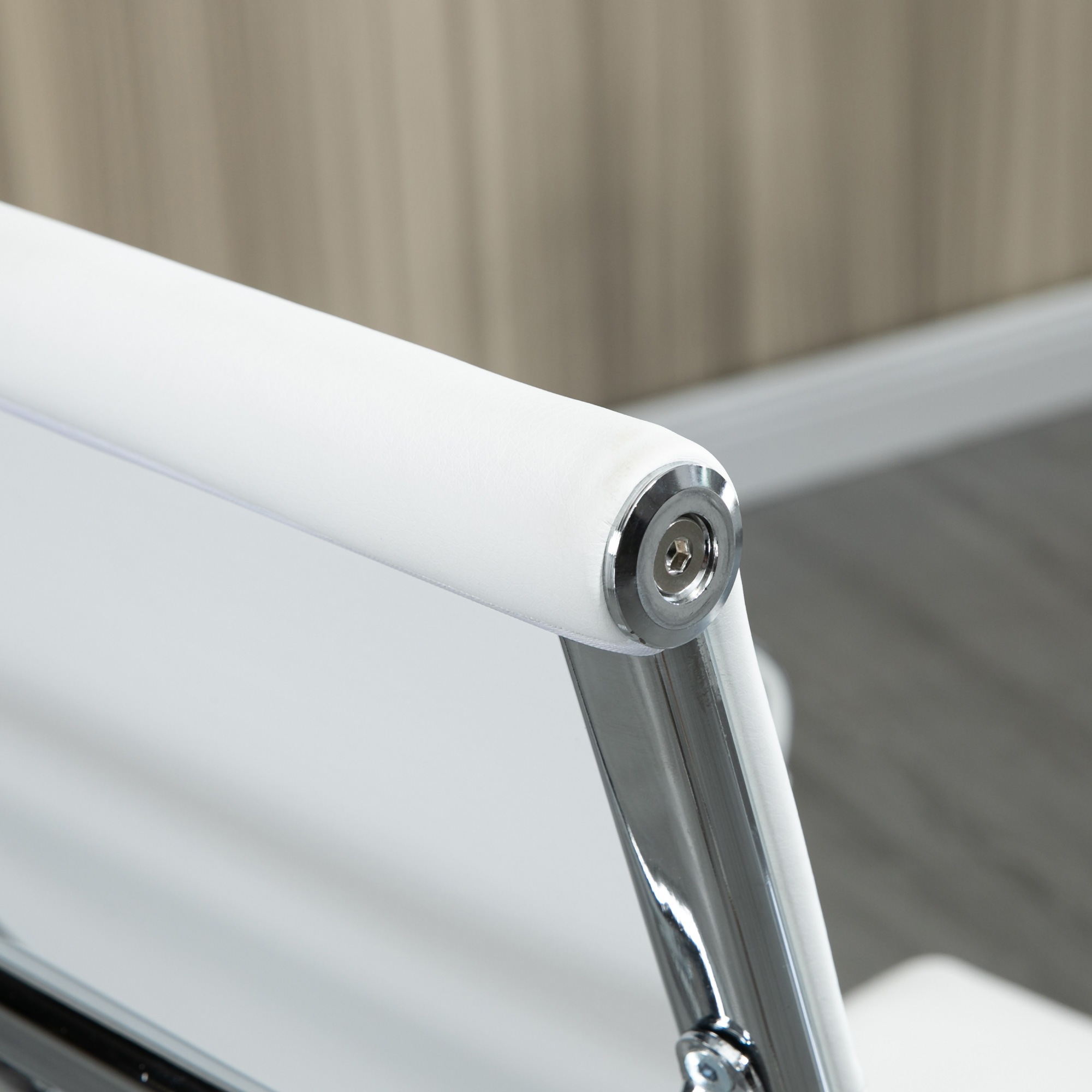  Scaun de Birou Ergonomic din Piele Ecologica, Scaun Rotativ si cu Functie de Leganare, 54x62x104-114 cm, Alb [7]