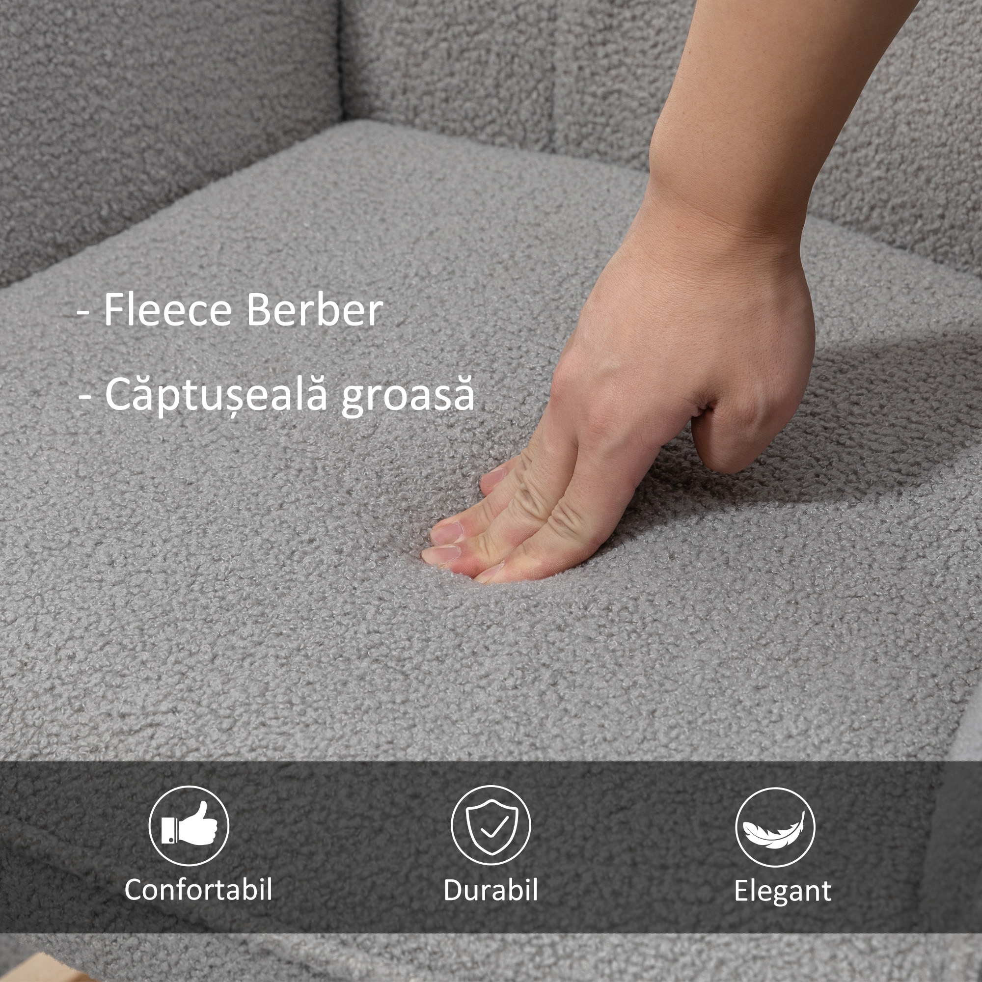  Fotoliu Balansoar Tapitat - Gri Deschis, 71×98×101 cm [4]