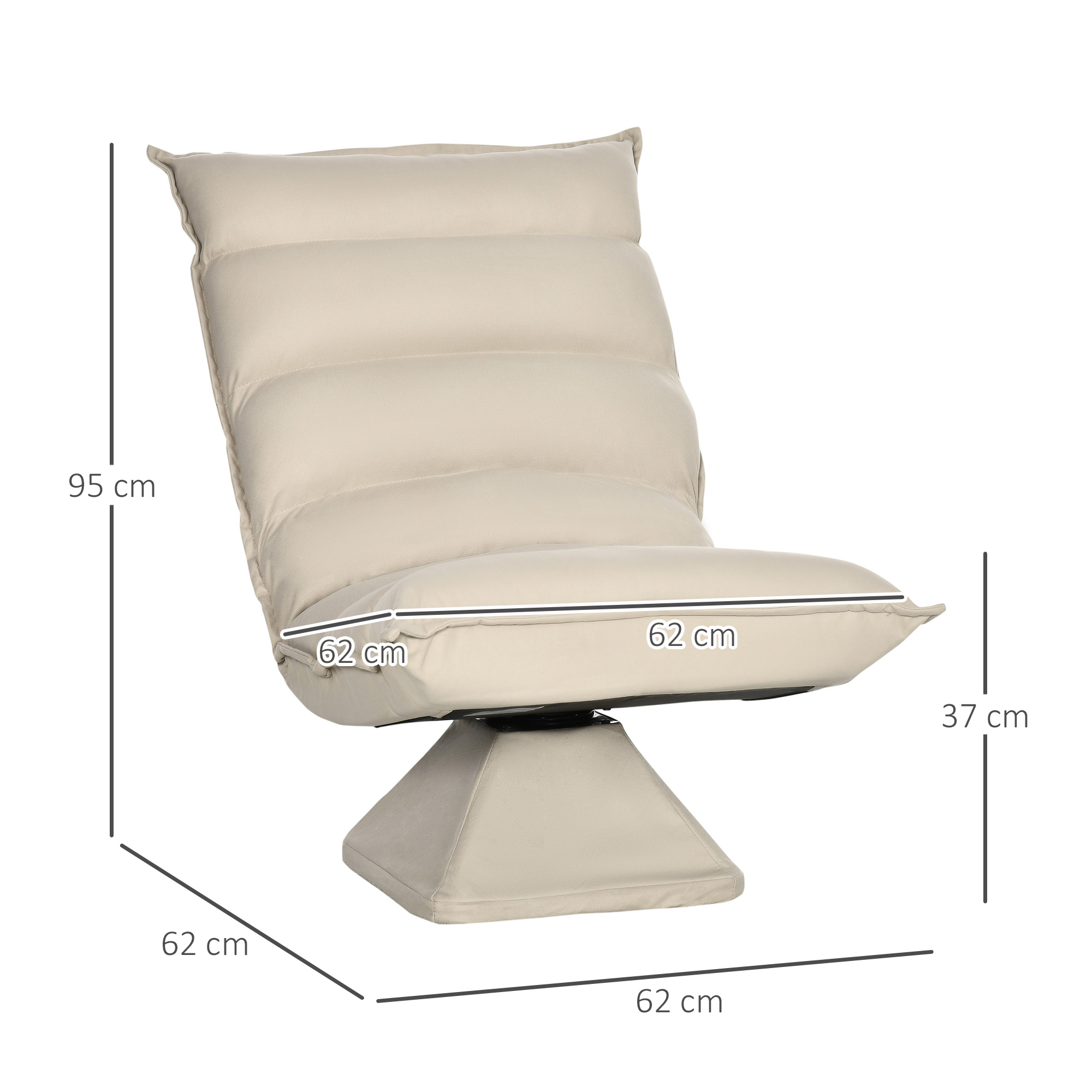  Fotoliu Relax din material capitonat cu pivotare la 360°, fotoliu rabatabil pe 3 nivele 62x62x95cm, bej [2]