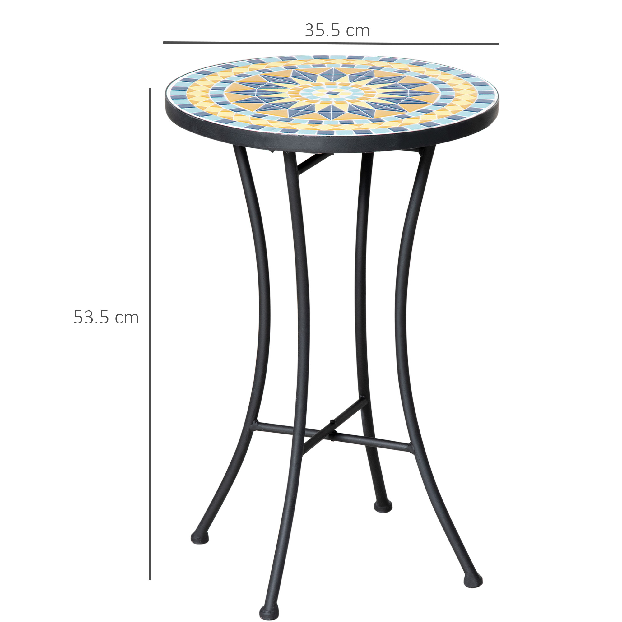  Masuta de Gradina din Metal cu Blat din Mozaic Ceramic, Ф35.5x53.5cm, Multicolor [2]