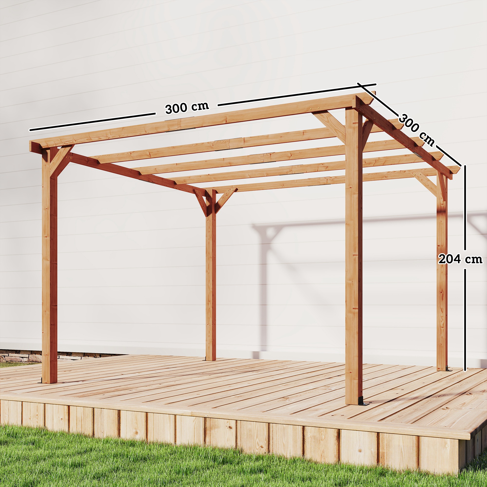  Pergola Gazebo 3x3 m din Lemn de Brad, Pergola pentru Gradina cu Suporturi Triunghiulare si 5 Grinzi pentru Plante Cataratoare, Pergola din Lemn pentru Exterior, Patio, Terasa, Aspect Lemn de Artar [2]