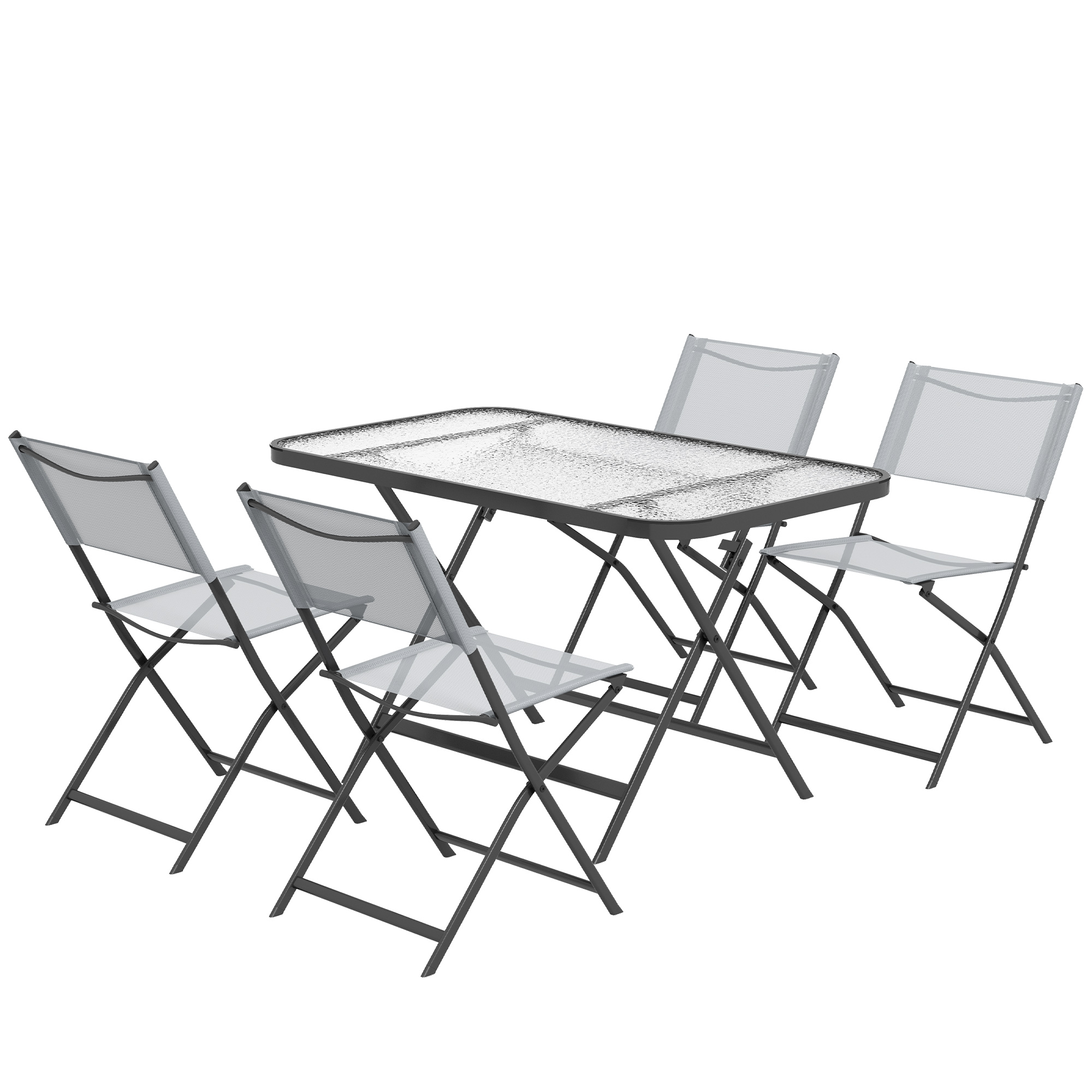 Gradina & balcon -  Set de Gradina 5 Piese - 4 Scaune Pliabile din Textilene si Masa din Sticla Securizata, Gri