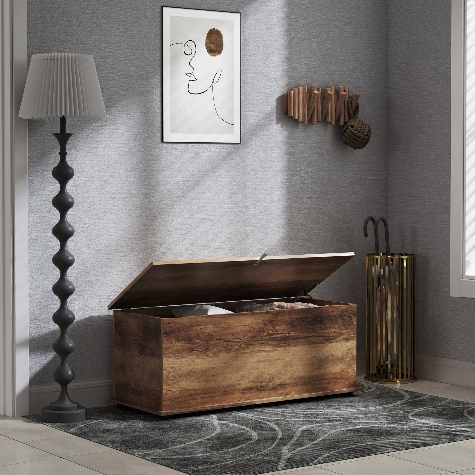 , Cufar de Depozitare, cu Spatiu de Depozitare, Panou din particule, 100 x 40 x 40 cm, Maro Efect Lemn [6]