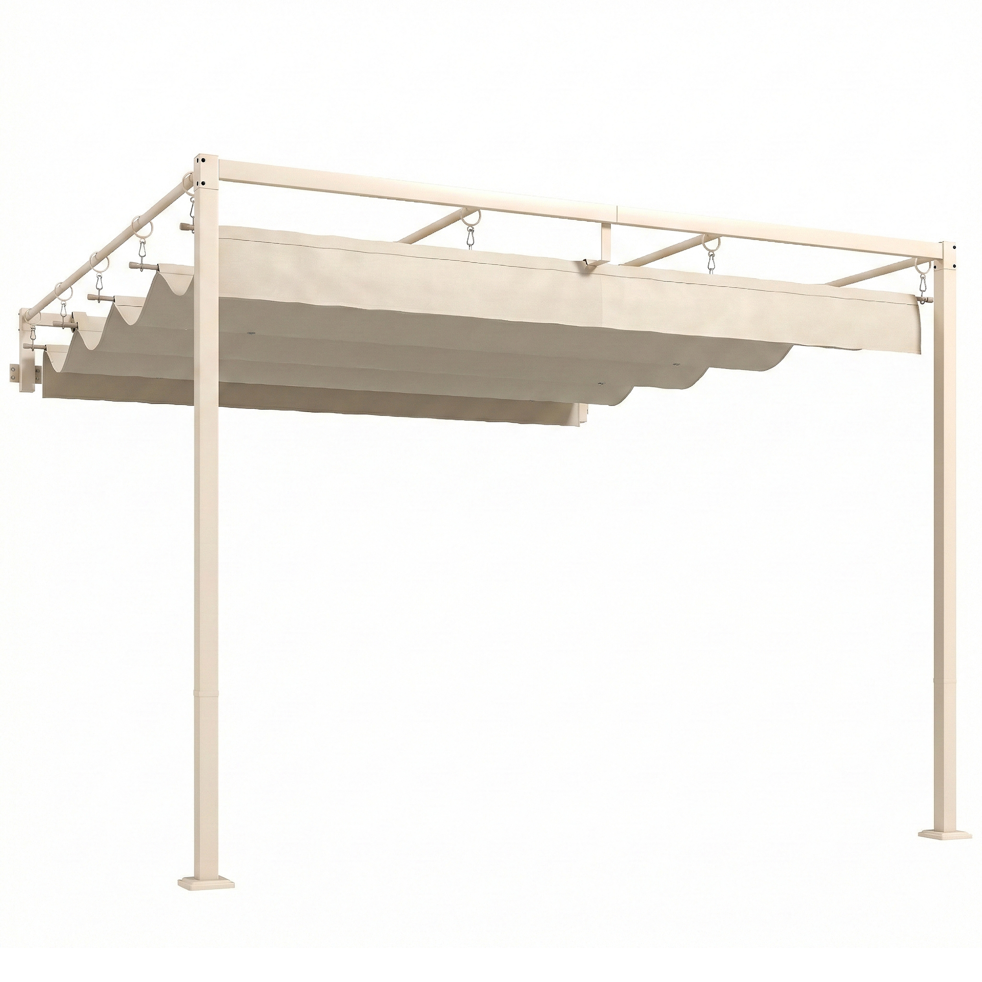 Gradina & balcon -  Pergola Gazebo 3x3 m cu Acoperis Retractabil, Orificii de Drenaj, Pergola de Gradina din Poliester si Otel, pentru Patio, Terasa, Exterior, UV30+, Bej