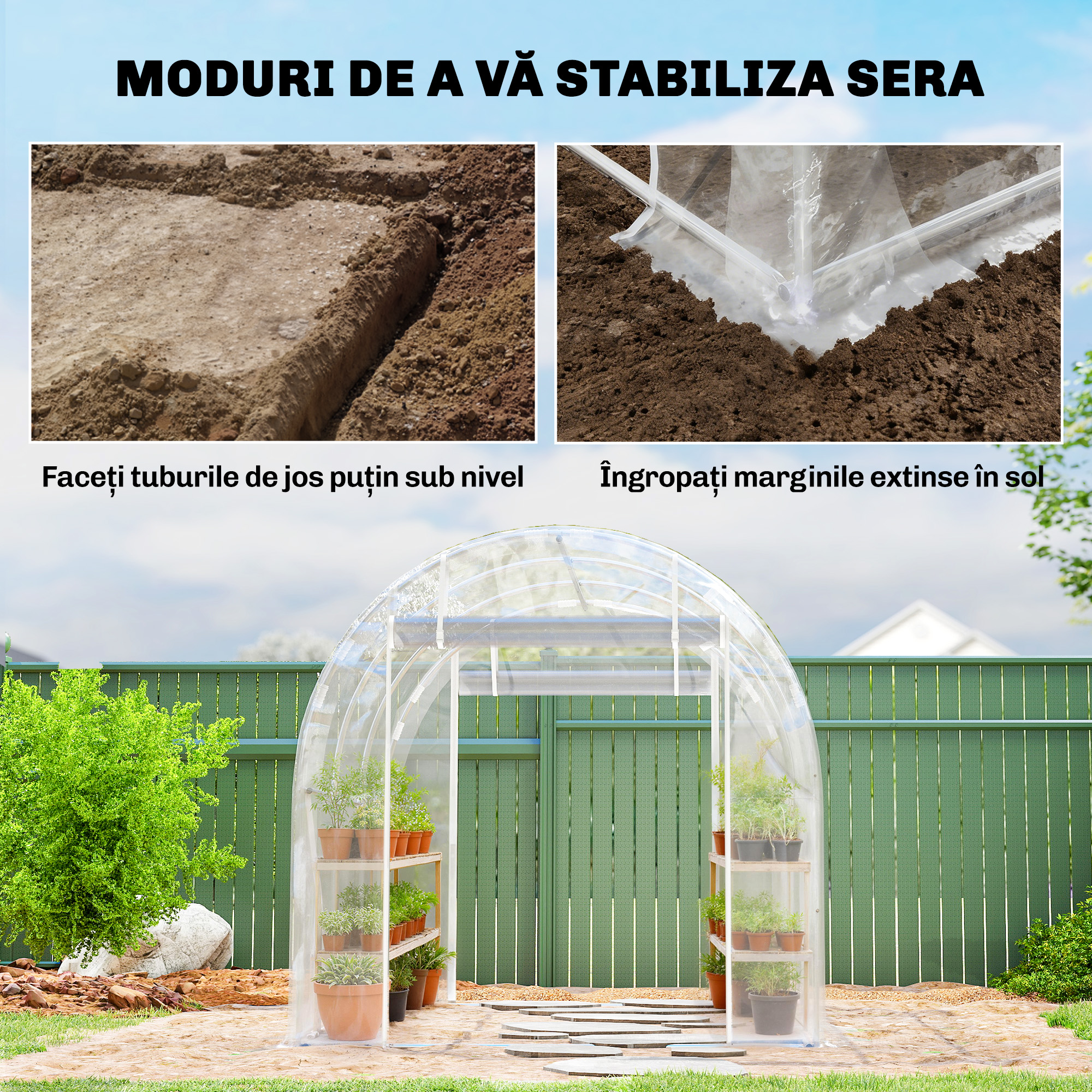  Sera tip tunel 2x3x2 m cu usi rulabile, cadru din otel si acoperire din PE anti-UV, transparenta [6]